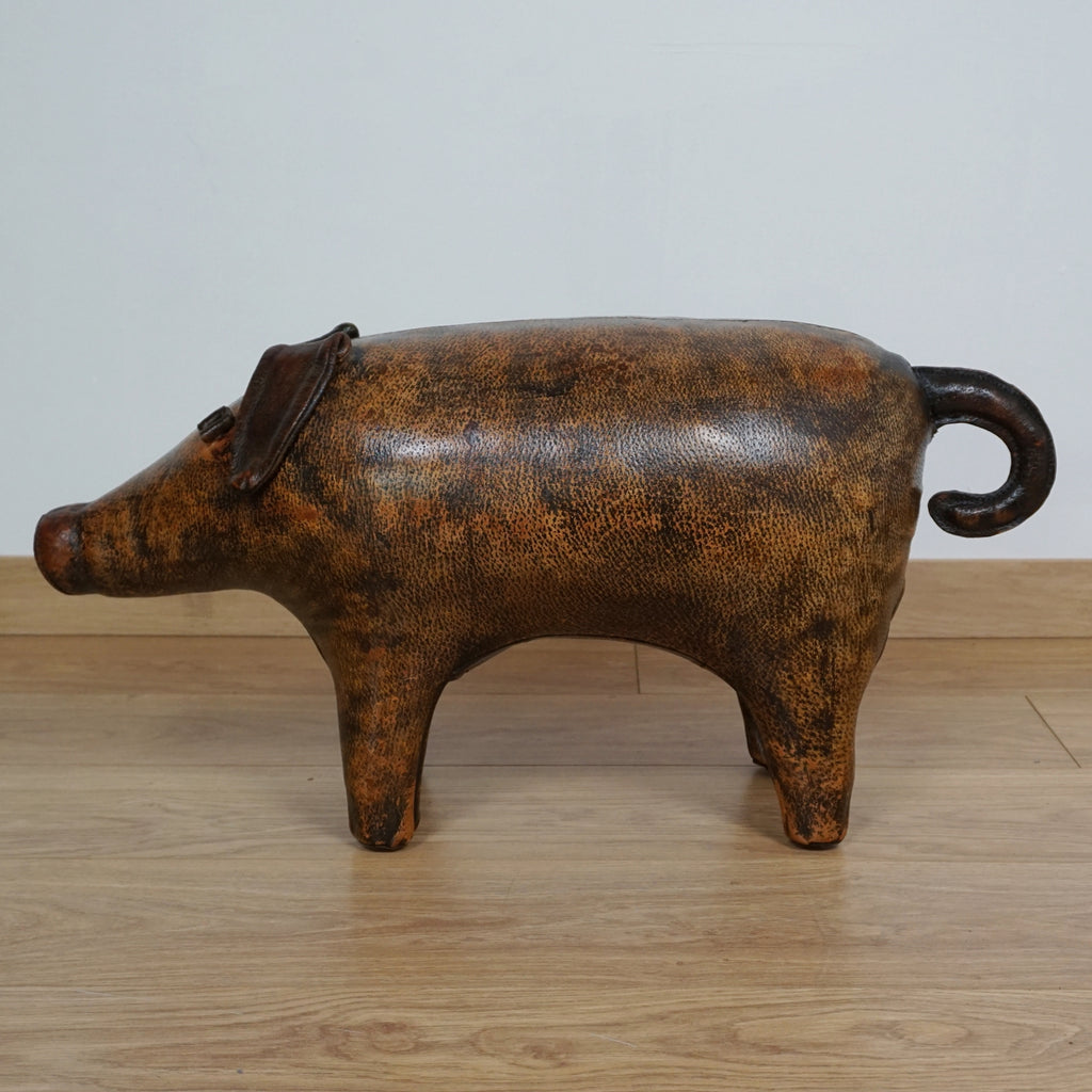 Leather pig footstool by Dimitri Omersa - Vintage Leather Animal - Mid Century Omersa Leather Pig - Markies Antiques Ltd