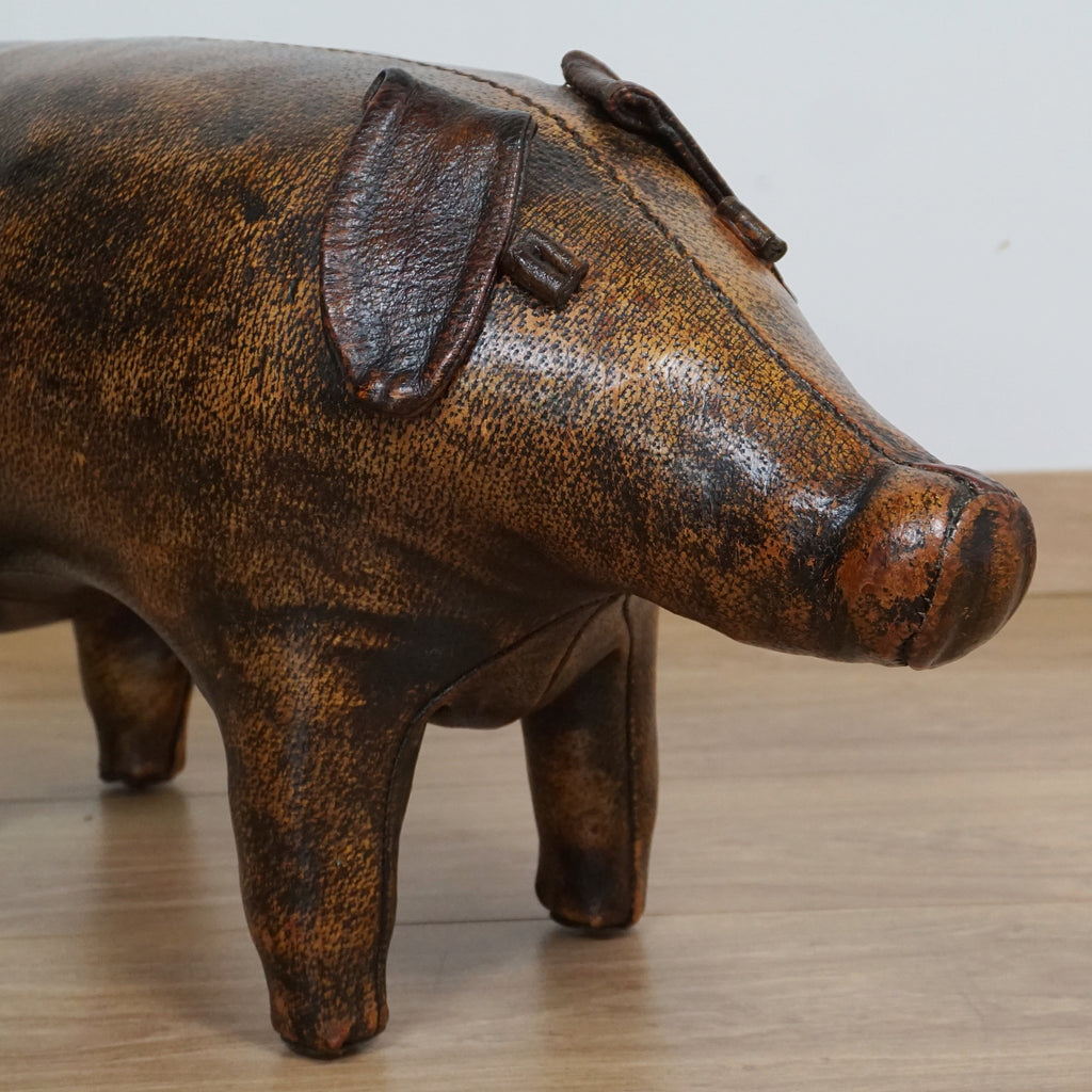Leather pig footstool by Dimitri Omersa - Vintage Leather Animal - Mid Century Omersa Leather Pig - Markies Antiques Ltd