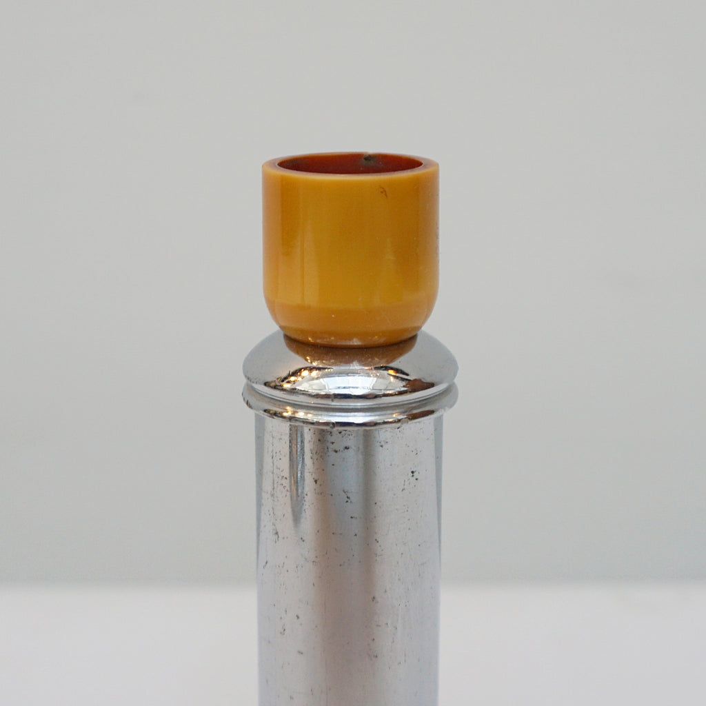 Pair of Art Deco Candlesticks. 1930's Candlestick. Chromed metal and amber bakelite - Jeroen Markies Art Deco