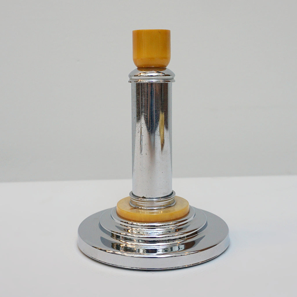 Pair of Art Deco Candlesticks. 1930's Candlestick. Chromed metal and amber bakelite - Jeroen Markies Art Deco