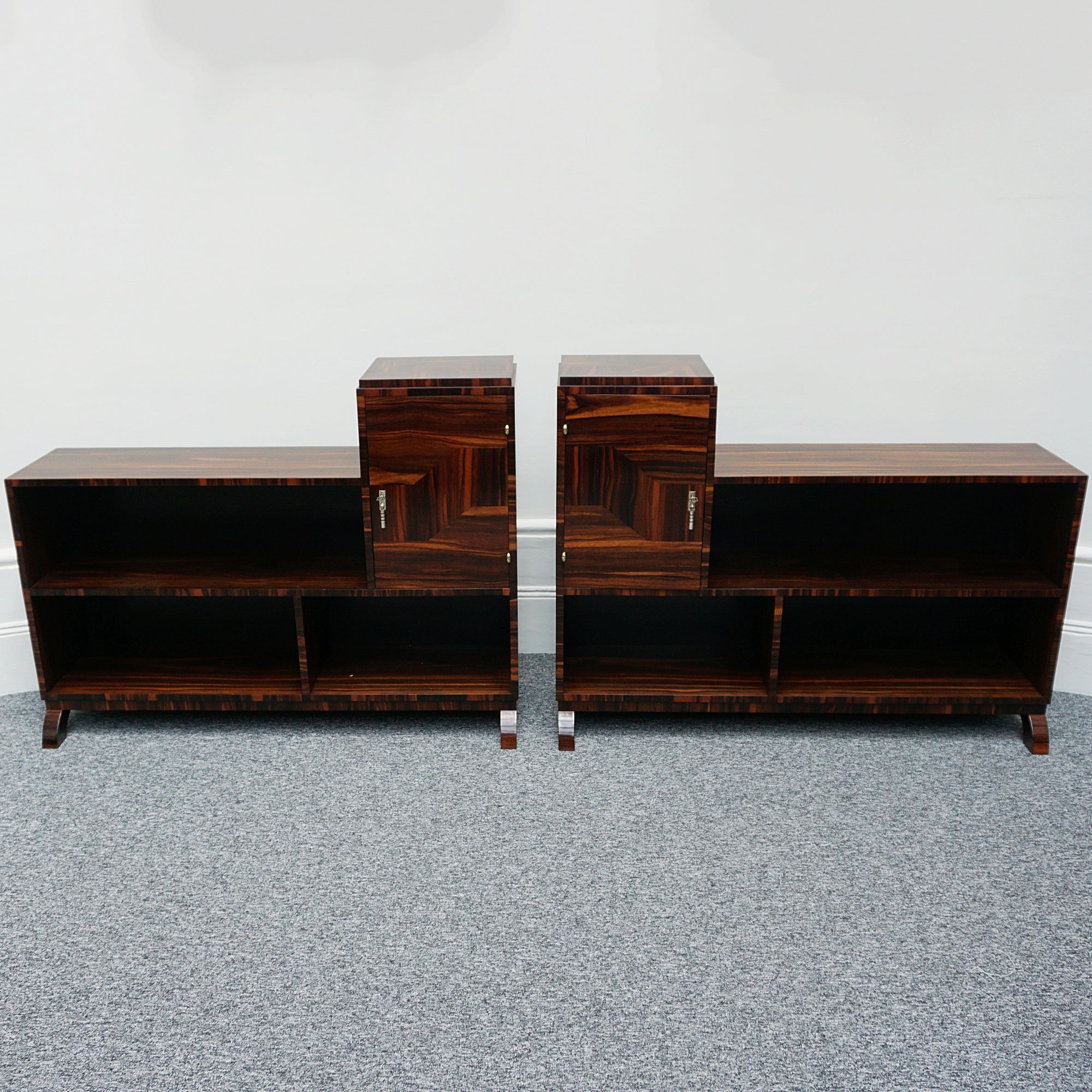 Pair of Vintage Macassar Ebony French Art Deco Bookcase Cabinets - Jeroen Markies Art Deco