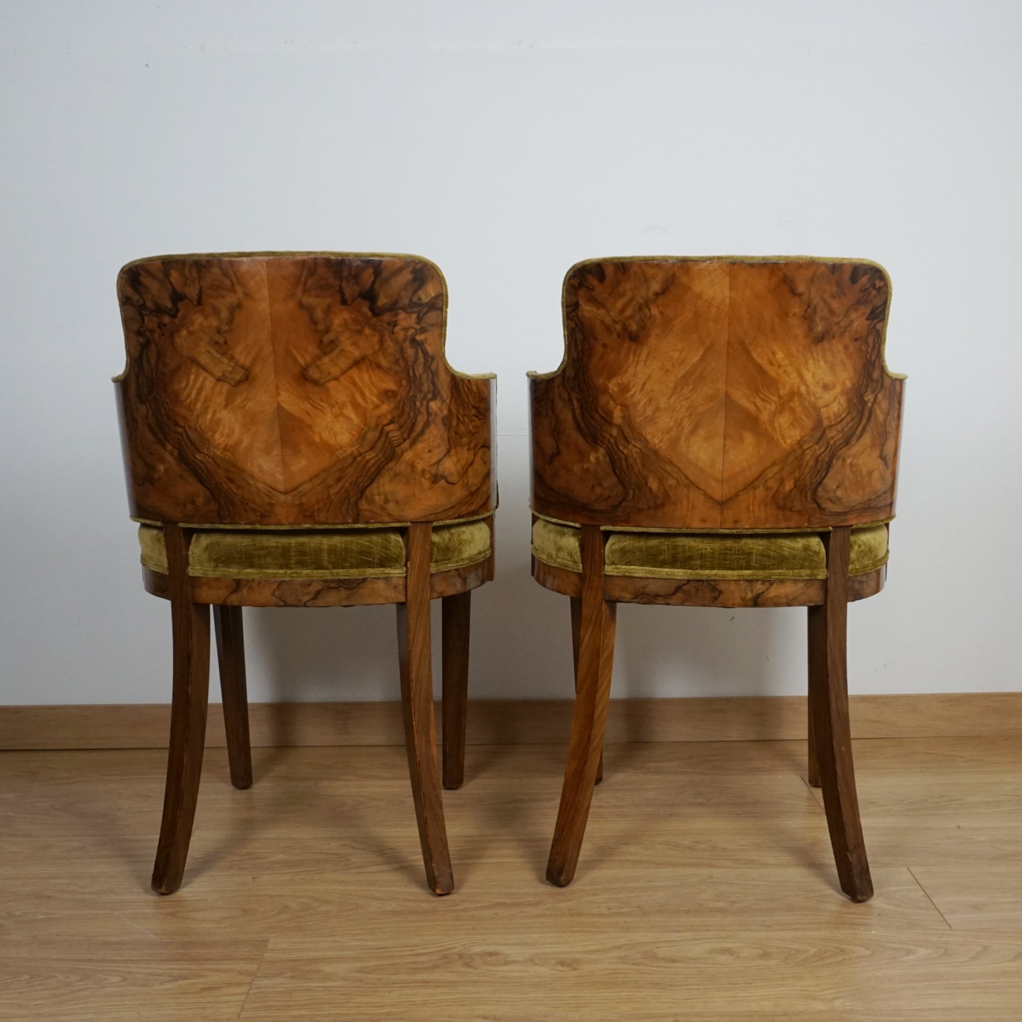Pair of Art Deco Burr Walnut Armchairs - Markies Antiques ltd