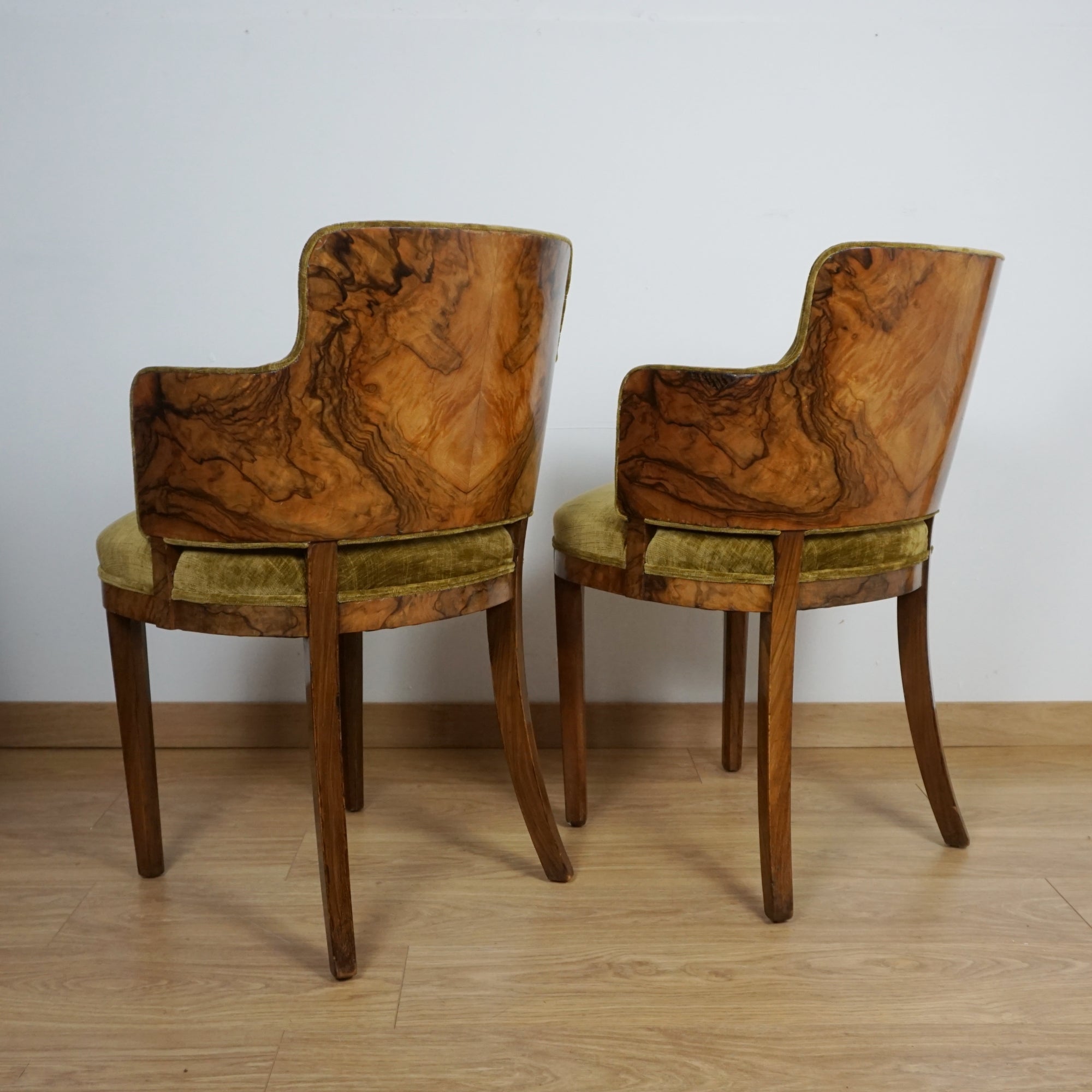 Pair of Art Deco Burr Walnut Armchairs - Markies Antiques ltd