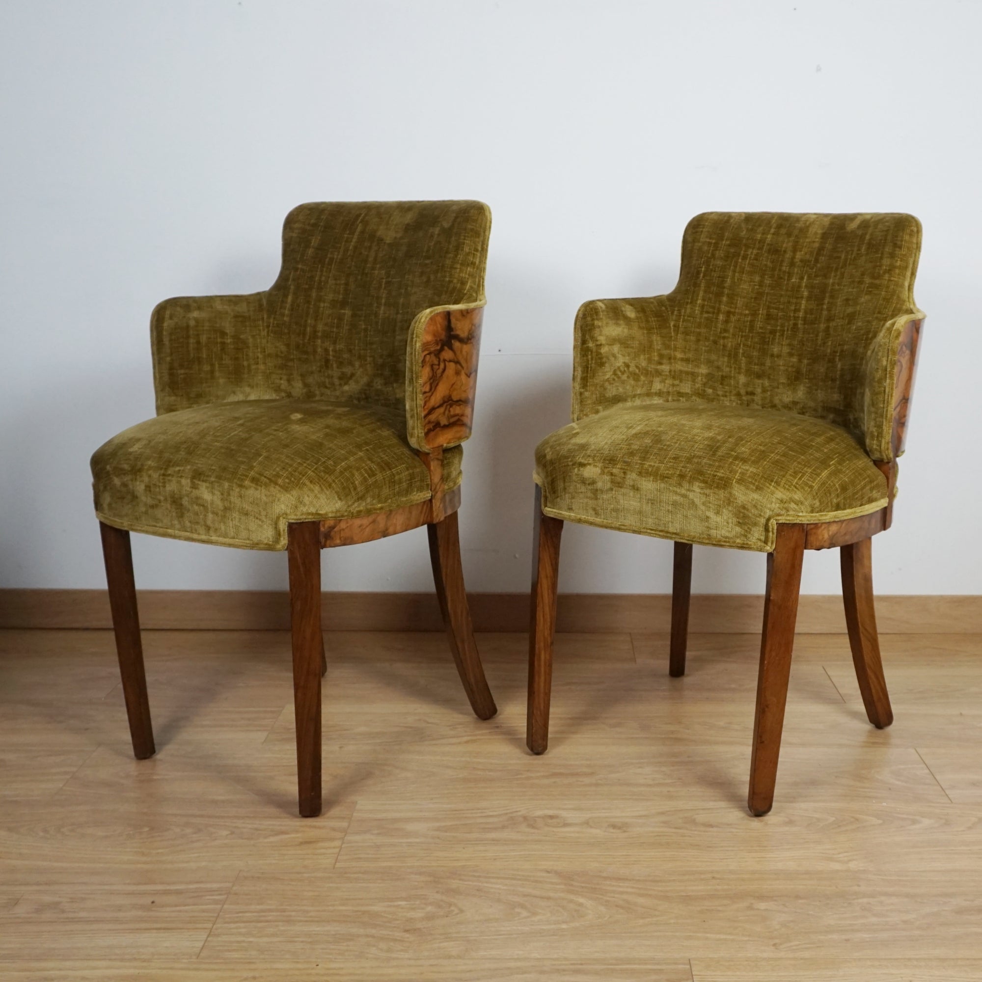 Pair of Art Deco Burr Walnut Armchairs - Markies Antiques ltd