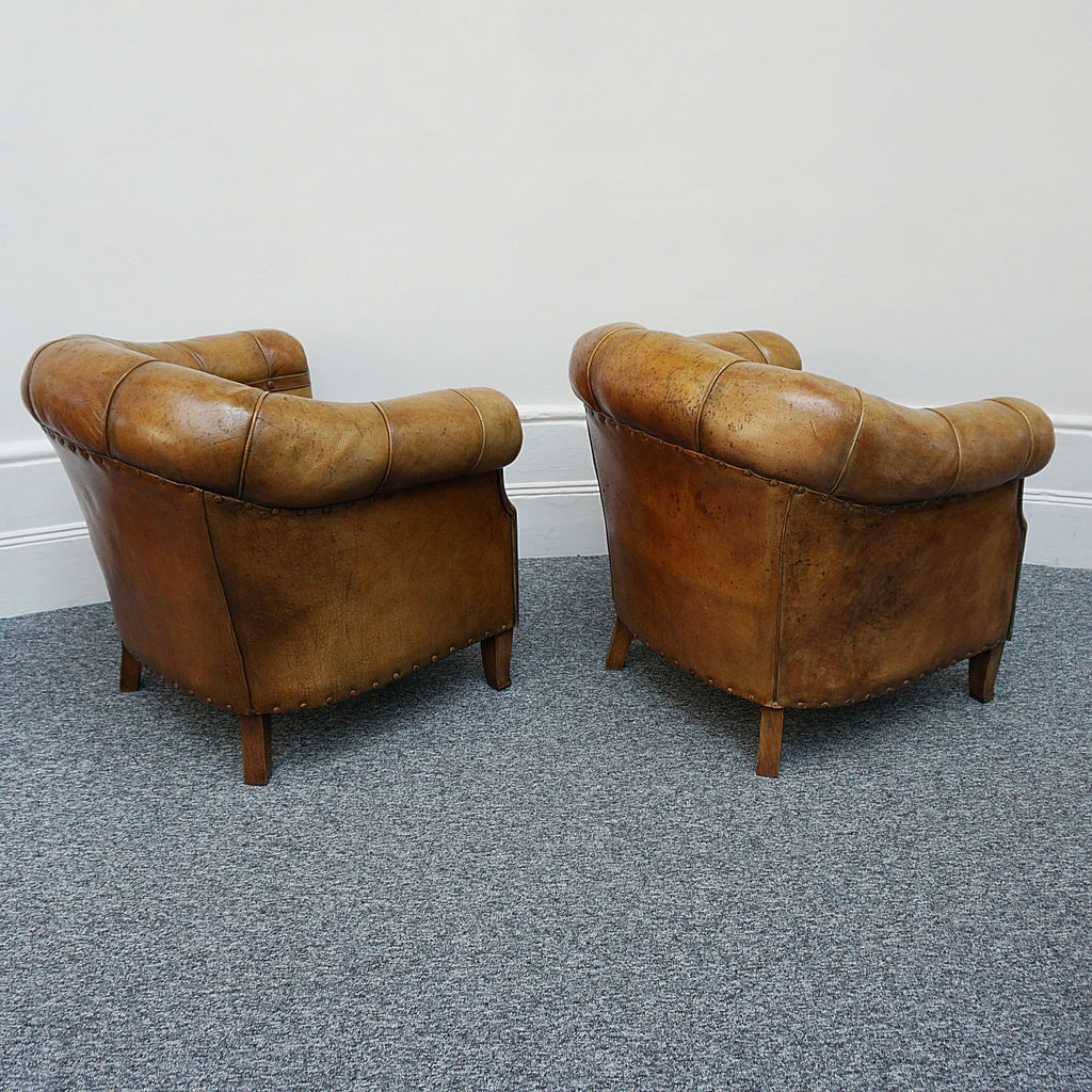 Vintage French Art Deco Club Chairs with Original leather upholstery - Jeroen Markies Art Deco