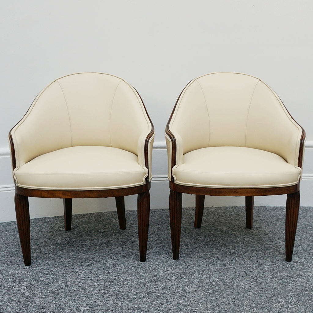 Pair of French Art Deco Mahogany and Leather Tub Chairs - Jeroen Markies Art Deco