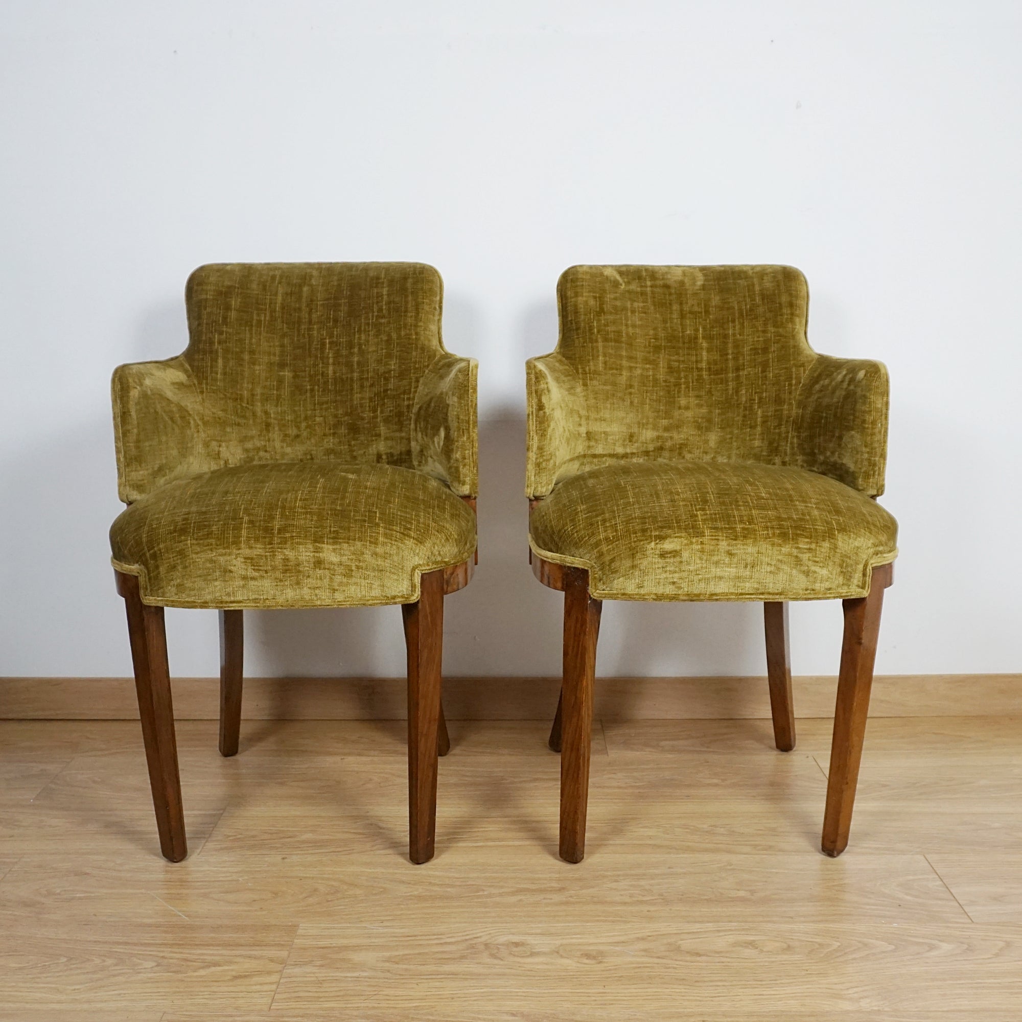 Pair of Art Deco Burr Walnut Armchairs - Markies Antiques ltd