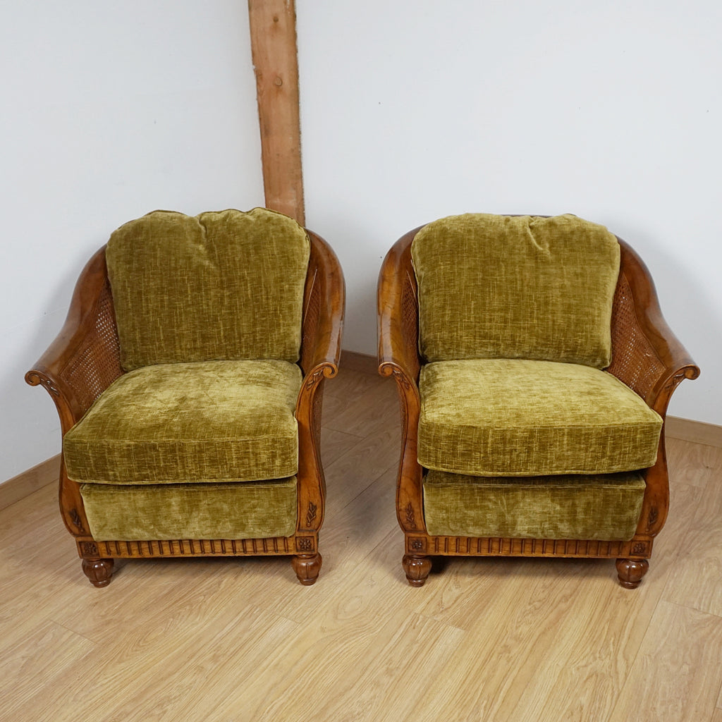 Solid Walnut Bergere Lounge Chairs - Markies Antiques Ltd