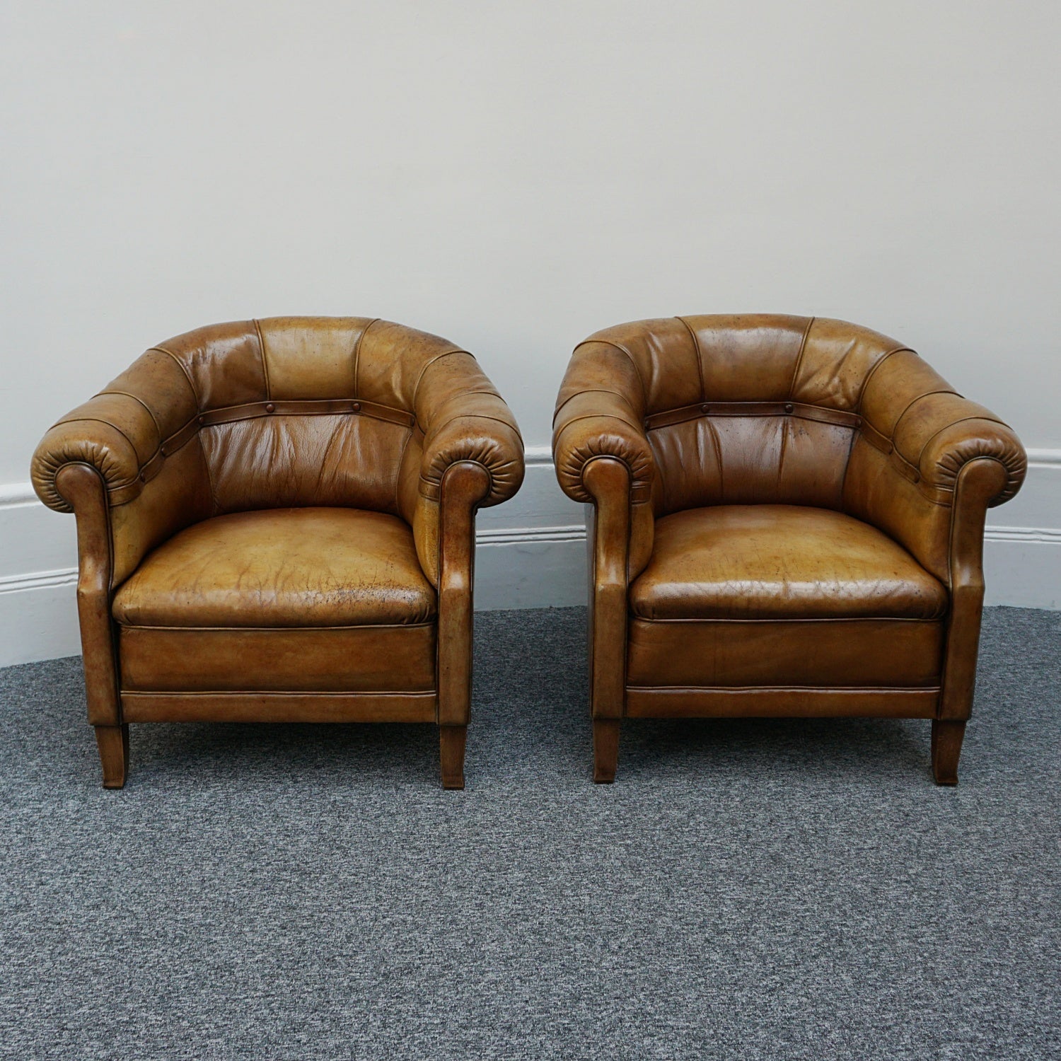 Vintage French Art Deco Club Chairs with Original leather upholstery - Jeroen Markies Art Deco