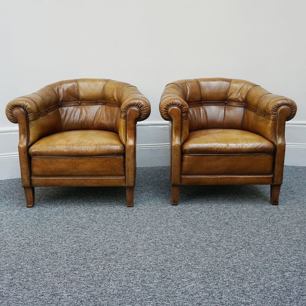 Vintage French Art Deco Club Chairs with Original leather upholstery - Jeroen Markies Art Deco