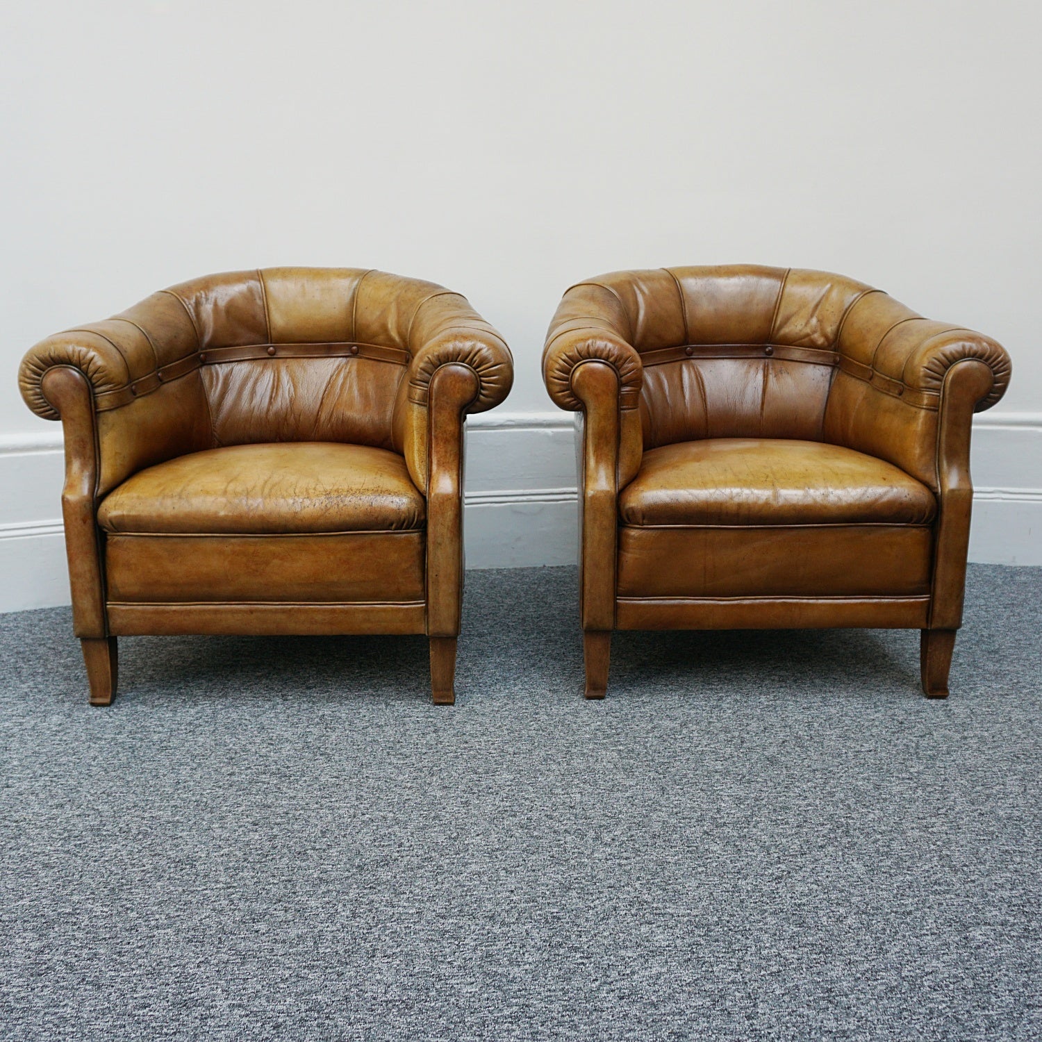 Vintage French Art Deco Club Chairs with Original leather upholstery - Jeroen Markies Art Deco
