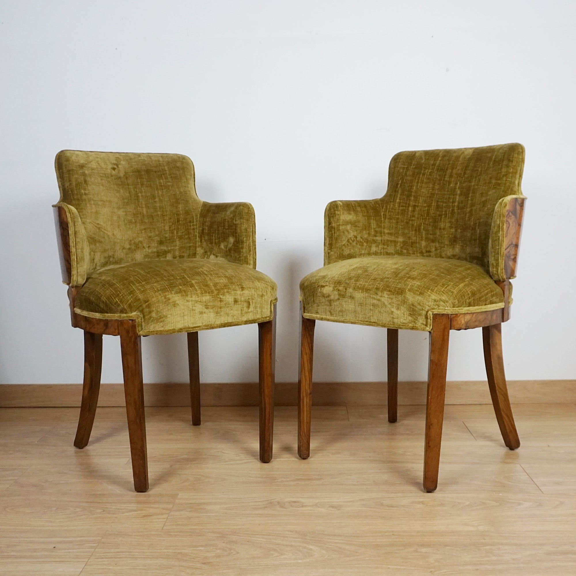 Pair of Art Deco Burr Walnut Armchairs - Markies Antiques ltd