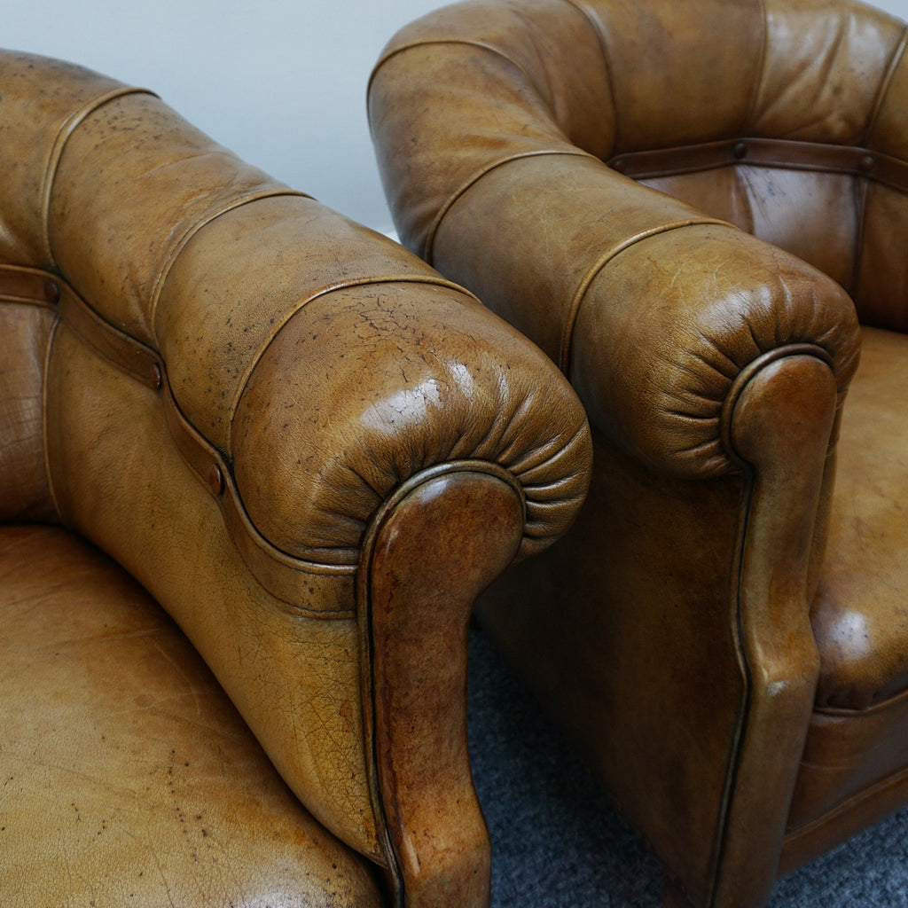 Vintage French Art Deco Club Chairs with Original leather upholstery - Jeroen Markies Art Deco