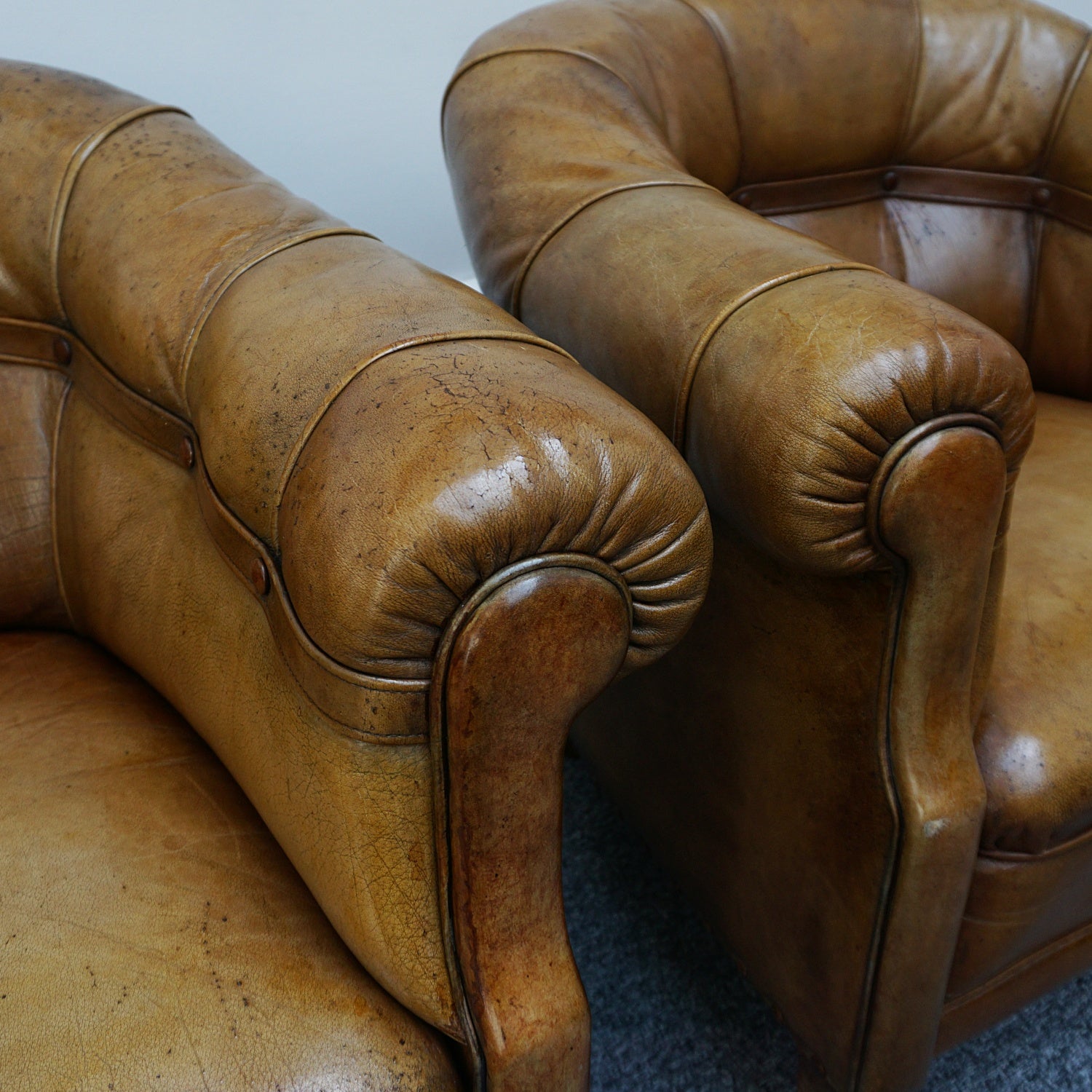Vintage French Art Deco Club Chairs with Original leather upholstery - Jeroen Markies Art Deco