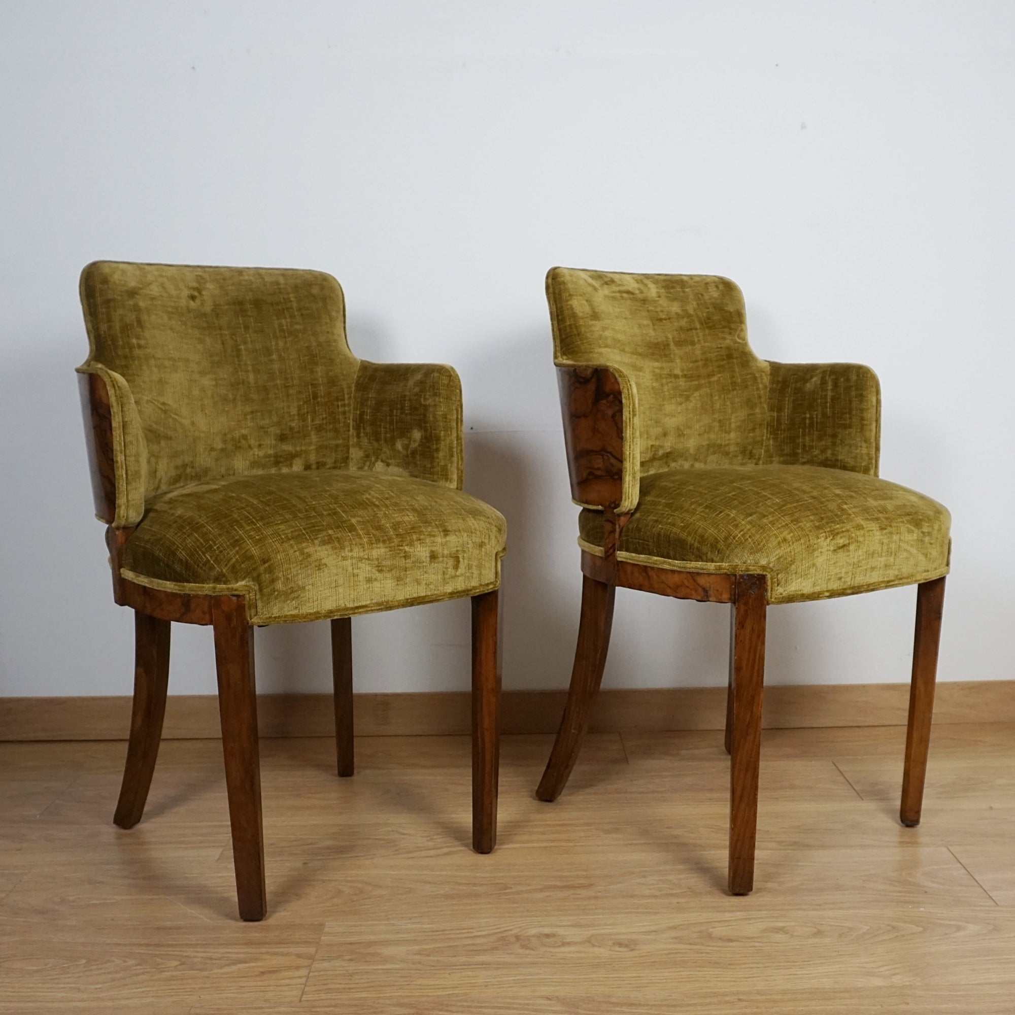 Pair of Art Deco Burr Walnut Armchairs - Markies Antiques ltd