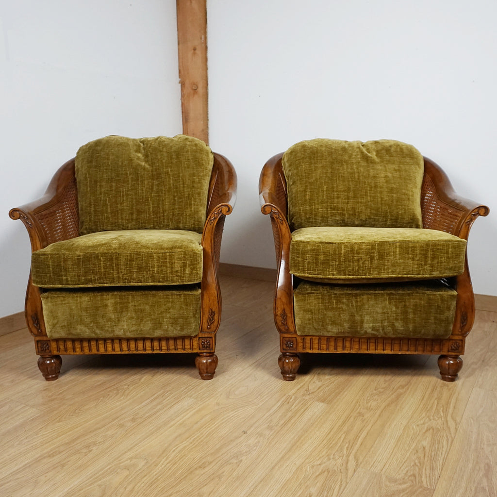 Solid Walnut Bergere Lounge Chairs - Markies Antiques Ltd