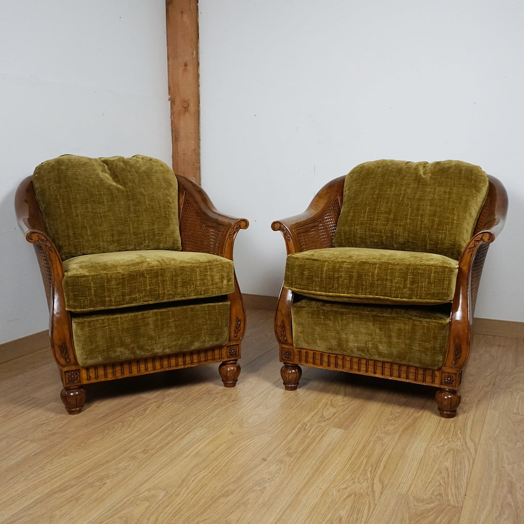 Solid Walnut Bergere Lounge Chairs - Markies Antiques Ltd