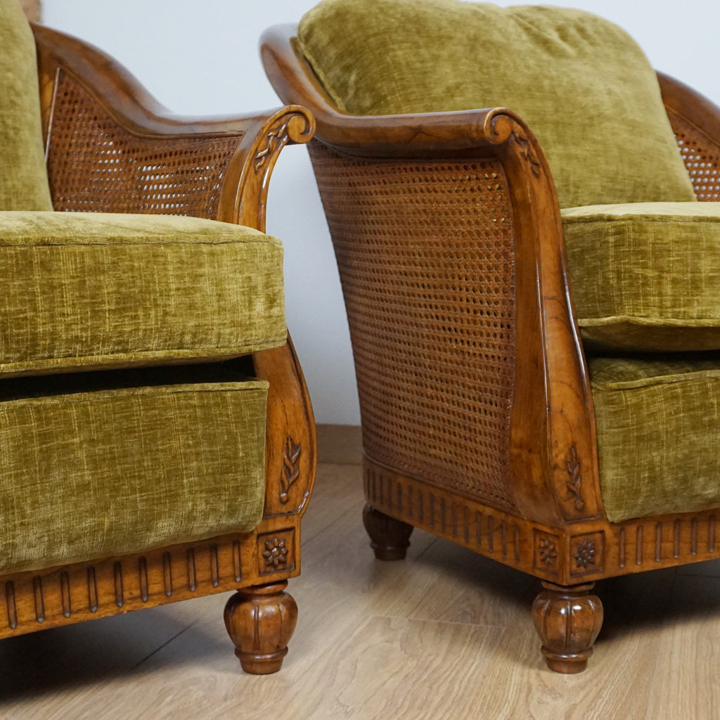 Solid Walnut Bergere Lounge Chairs - Markies Antiques Ltd