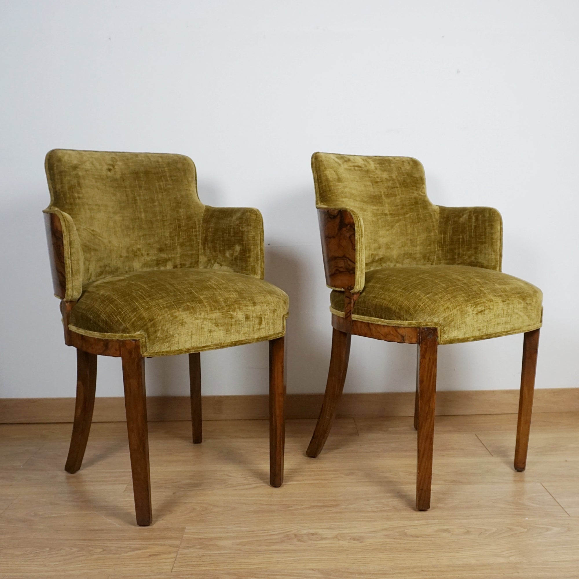 Pair of Art Deco Burr Walnut Armchairs - Markies Antiques ltd