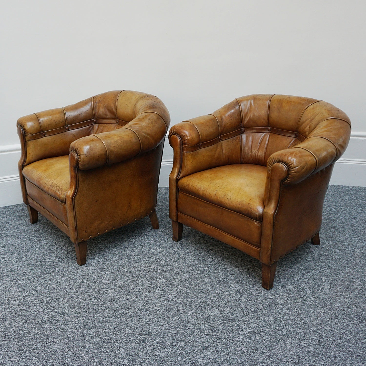 Vintage French Art Deco Club Chairs with Original leather upholstery - Jeroen Markies Art Deco
