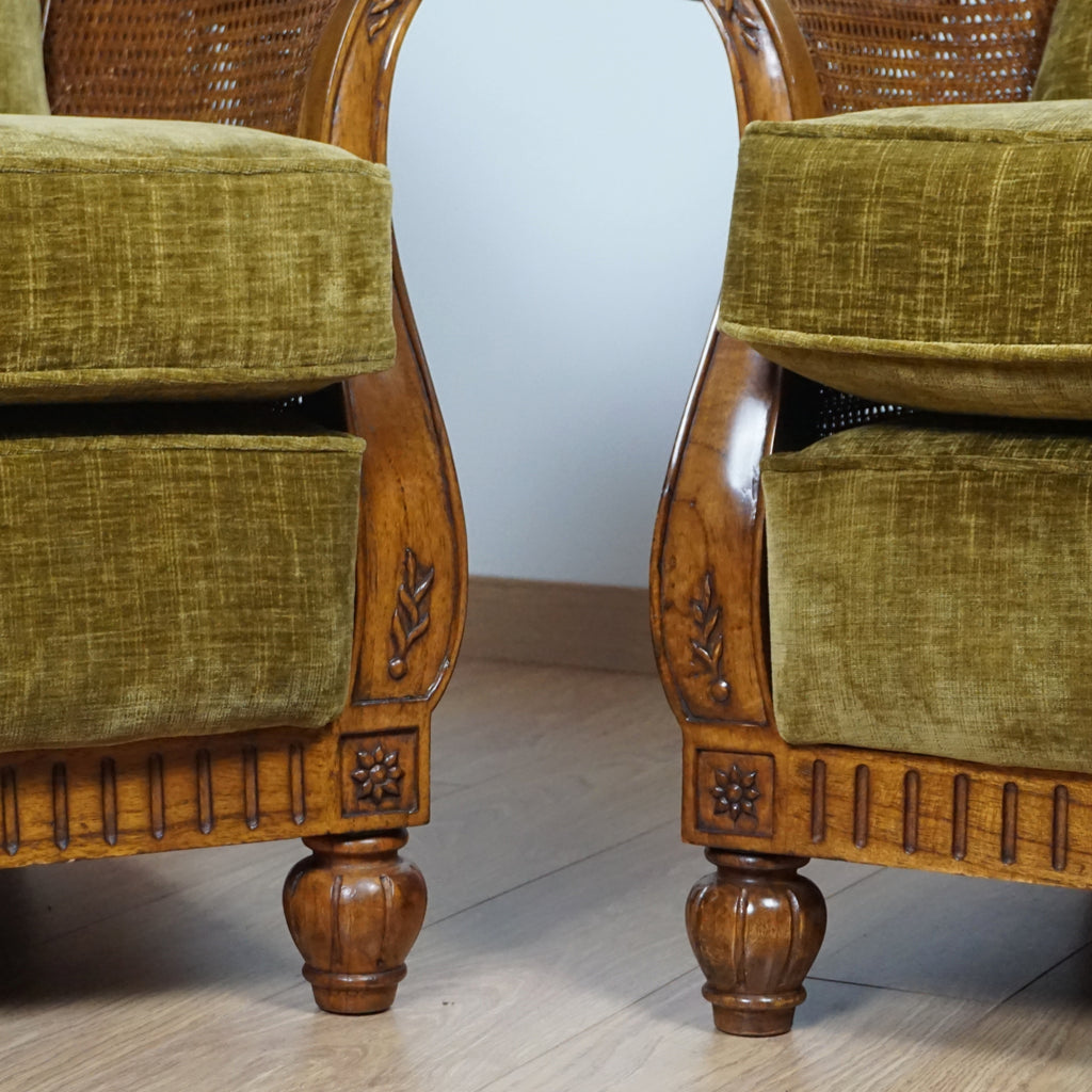 Solid Walnut Bergere Lounge Chairs - Markies Antiques Ltd