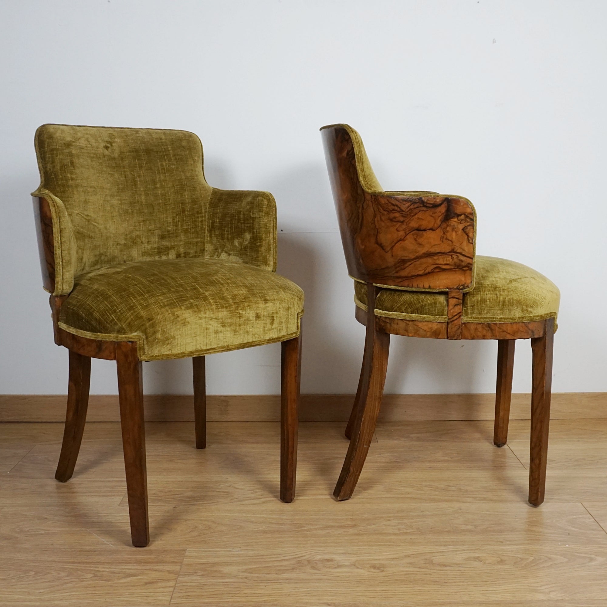 Pair of Art Deco Burr Walnut Armchairs - Markies Antiques ltd