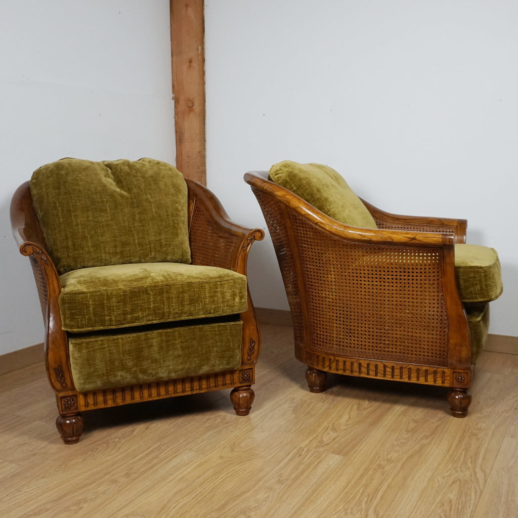 Solid Walnut Bergere Lounge Chairs - Markies Antiques Ltd