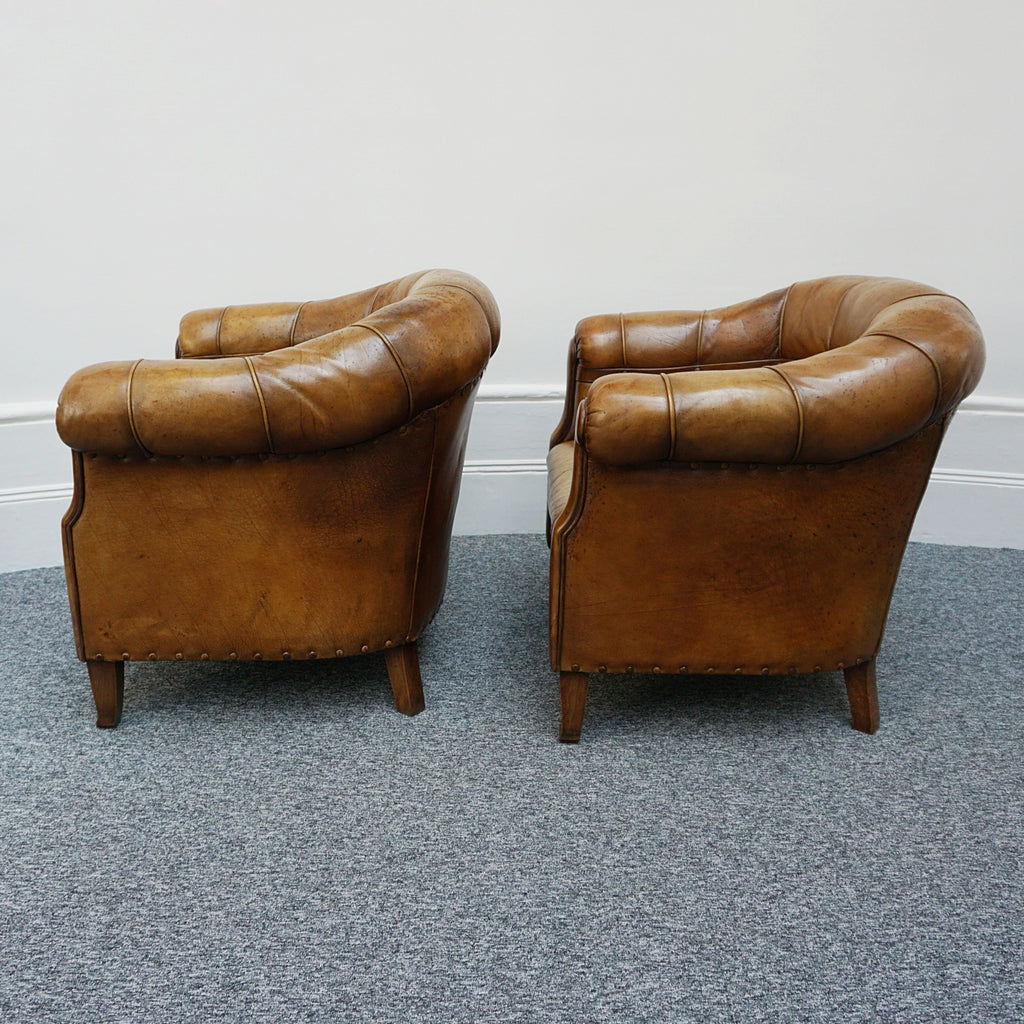 Vintage French Art Deco Club Chairs with Original leather upholstery - Jeroen Markies Art Deco