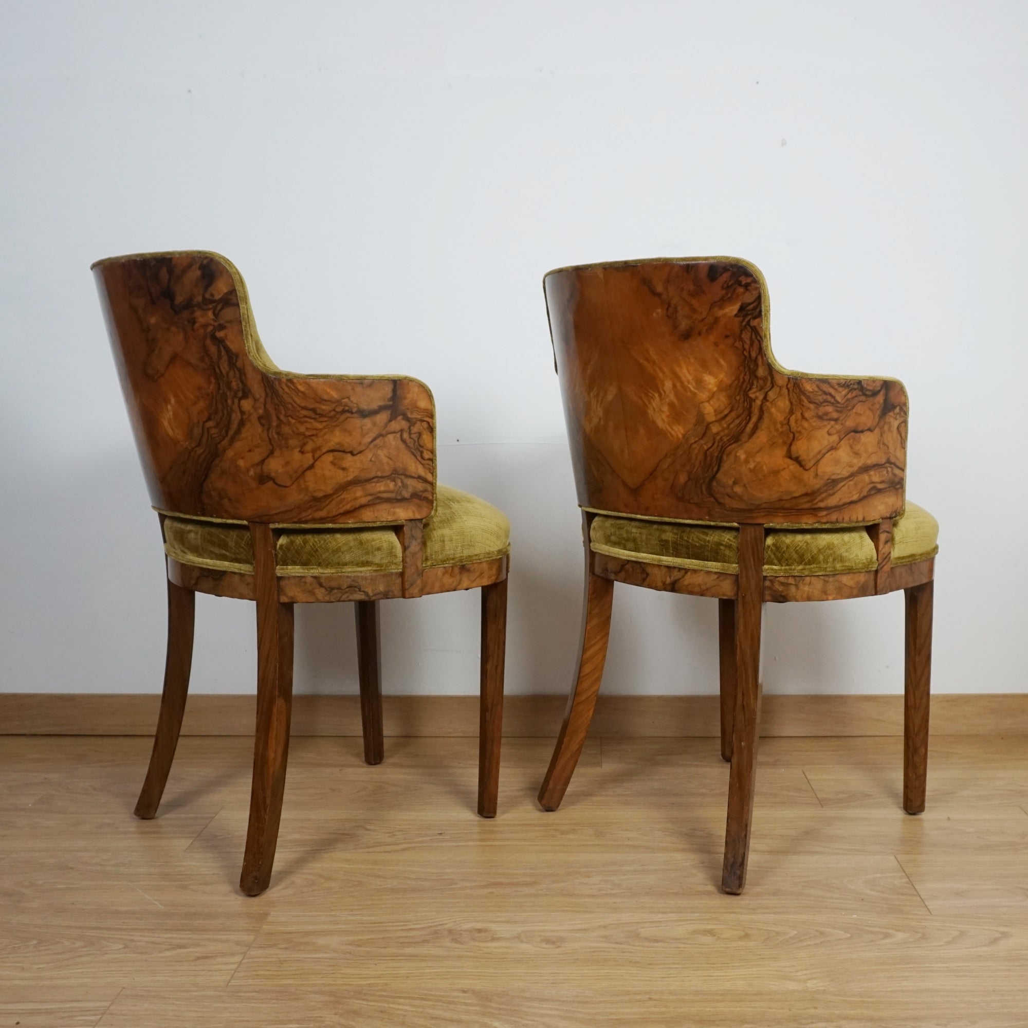 Pair of Art Deco Burr Walnut Armchairs - Markies Antiques ltd