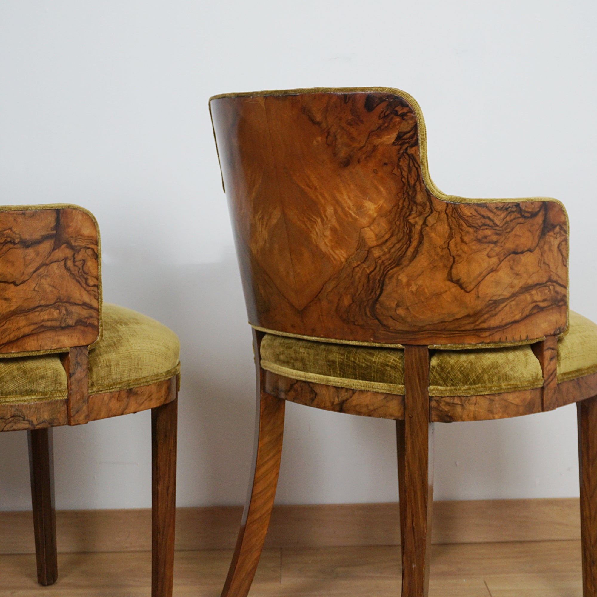 Pair of Art Deco Burr Walnut Armchairs - Markies Antiques ltd