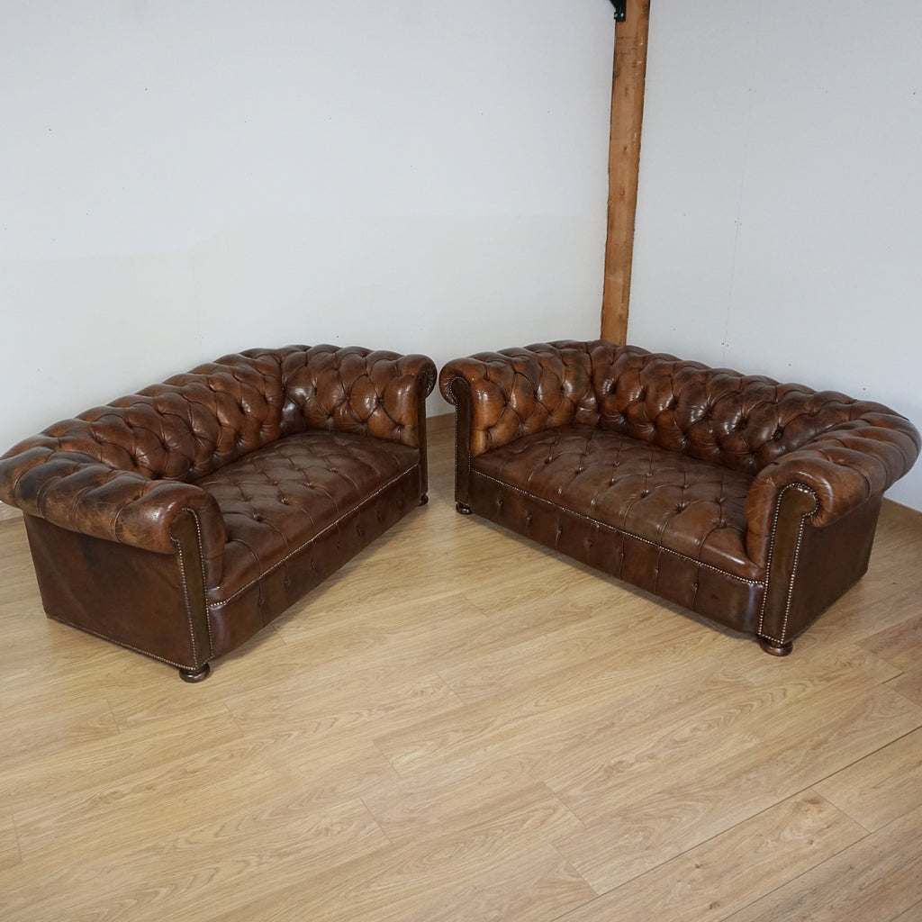 Pair of 1920's Leather upholstered chesterfield sofa's - Jeroen Markies Art Deco