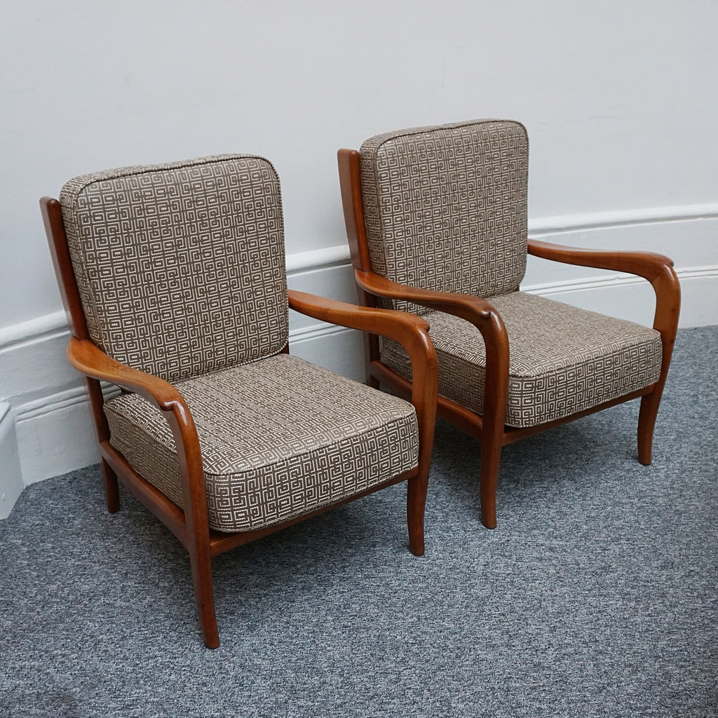 Vintage Pair of Italian Armchairs Designed by Paolo Buffa Circa 1950 Cherry Wood - Jeroen Markies Art Deco
