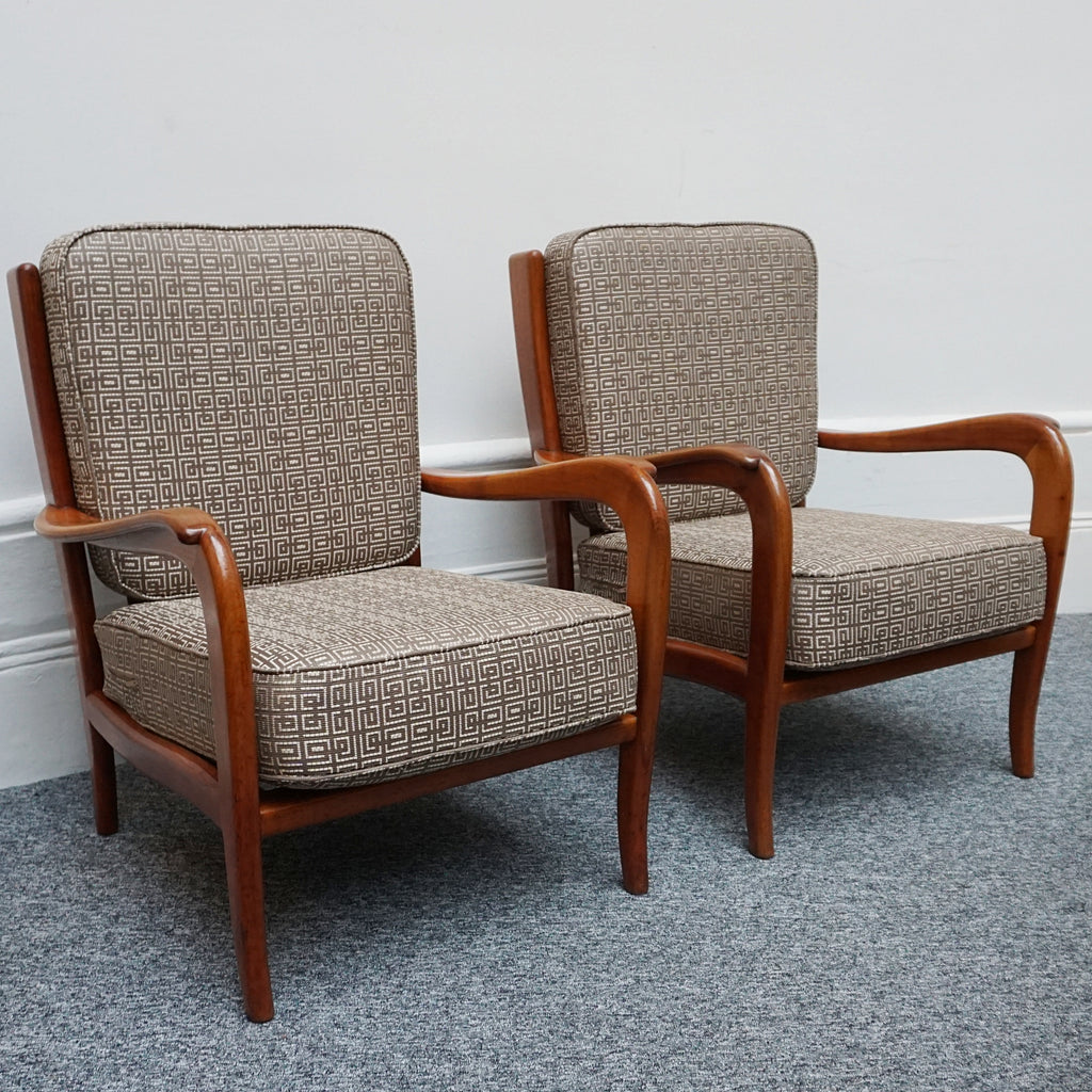 Vintage Pair of Italian Armchairs Designed by Paolo Buffa Circa 1950 Cherry Wood - Jeroen Markies Art Deco