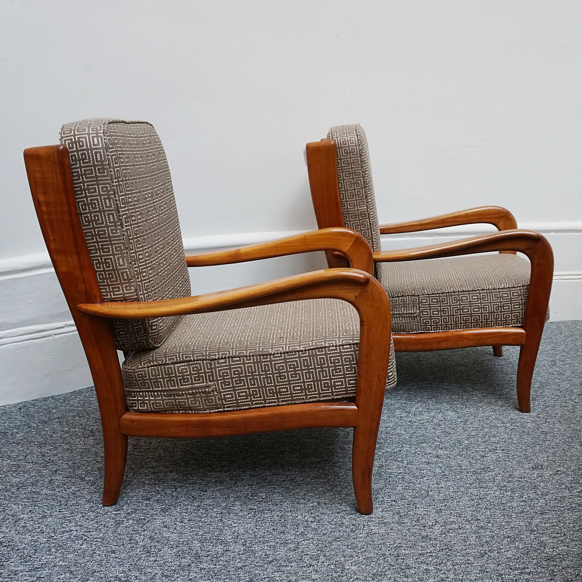 Vintage Pair of Italian Armchairs Designed by Paolo Buffa Circa 1950 Cherry Wood - Jeroen Markies Art Deco