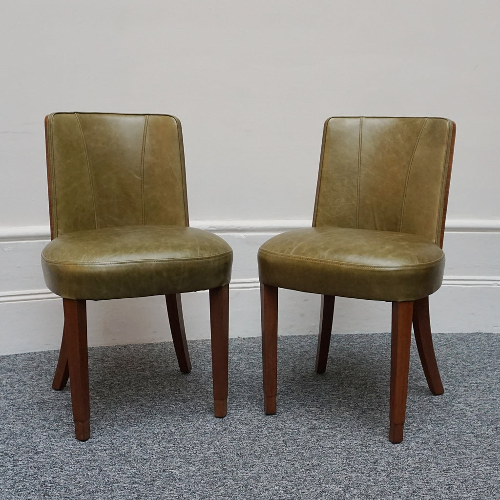 Vintage Pair of Art Deco Side Chairs in Walnut and Green Leather - Jeroen Markies Art Deco