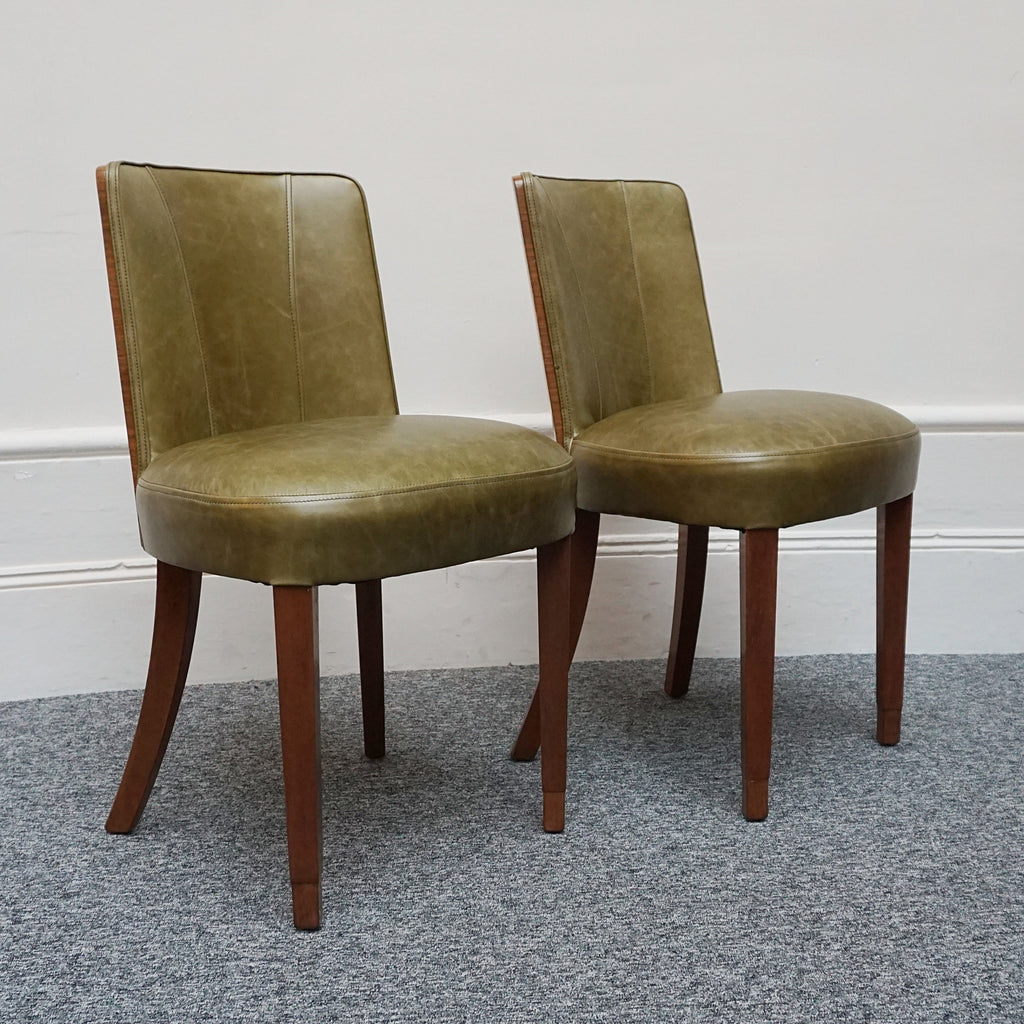 Vintage Pair of Art Deco Side Chairs in Walnut and Green Leather - Jeroen Markies Art Deco
