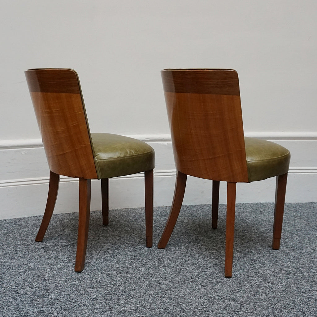 Vintage Pair of Art Deco Side Chairs in Walnut and Green Leather - Jeroen Markies Art Deco