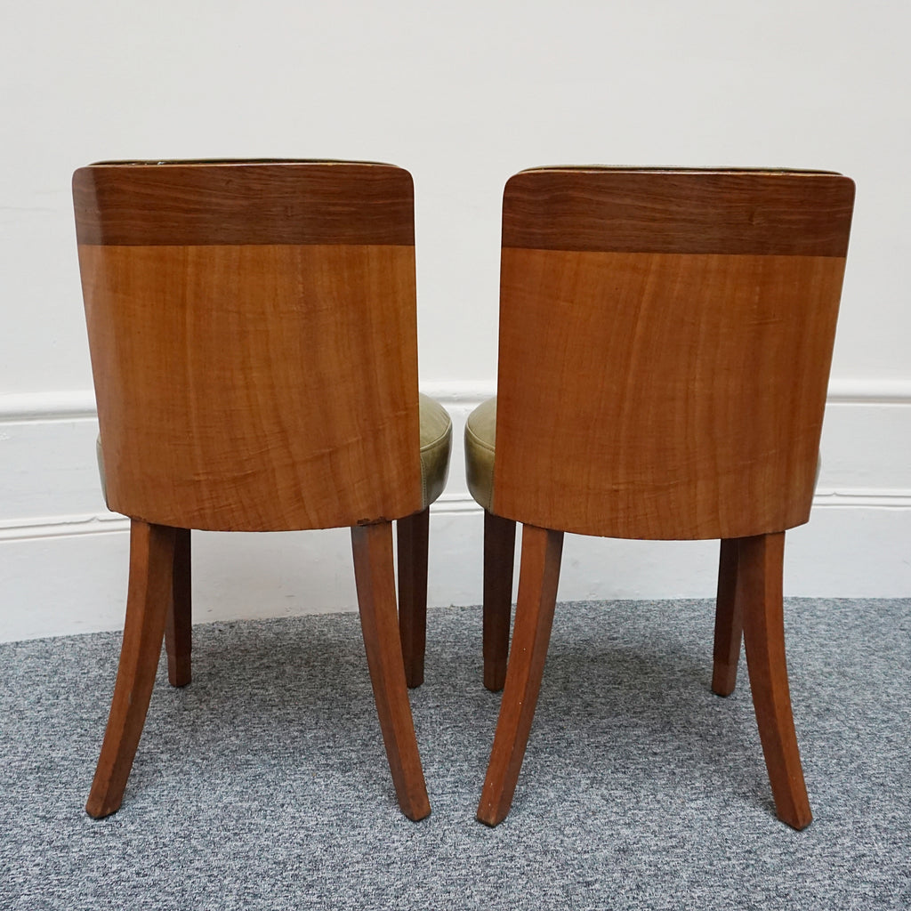 Vintage Pair of Art Deco Side Chairs in Walnut and Green Leather - Jeroen Markies Art Deco