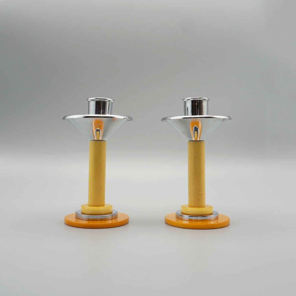 A Pair of Art Deco chromed metal candlesticks - Jeroen Markies Art Deco 