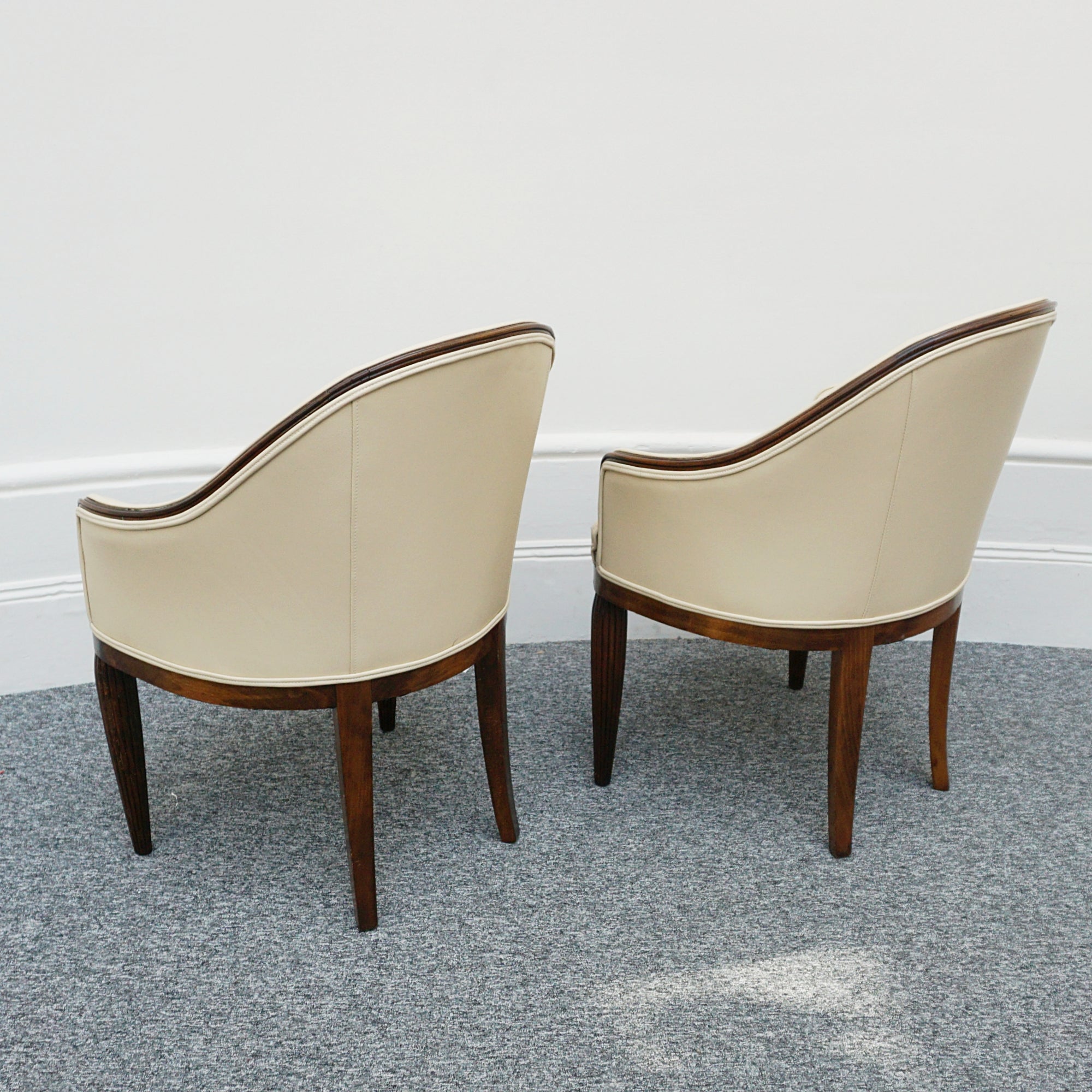 Pair of French Art Deco Mahogany and Leather Tub Chairs - Jeroen Markies Art Deco