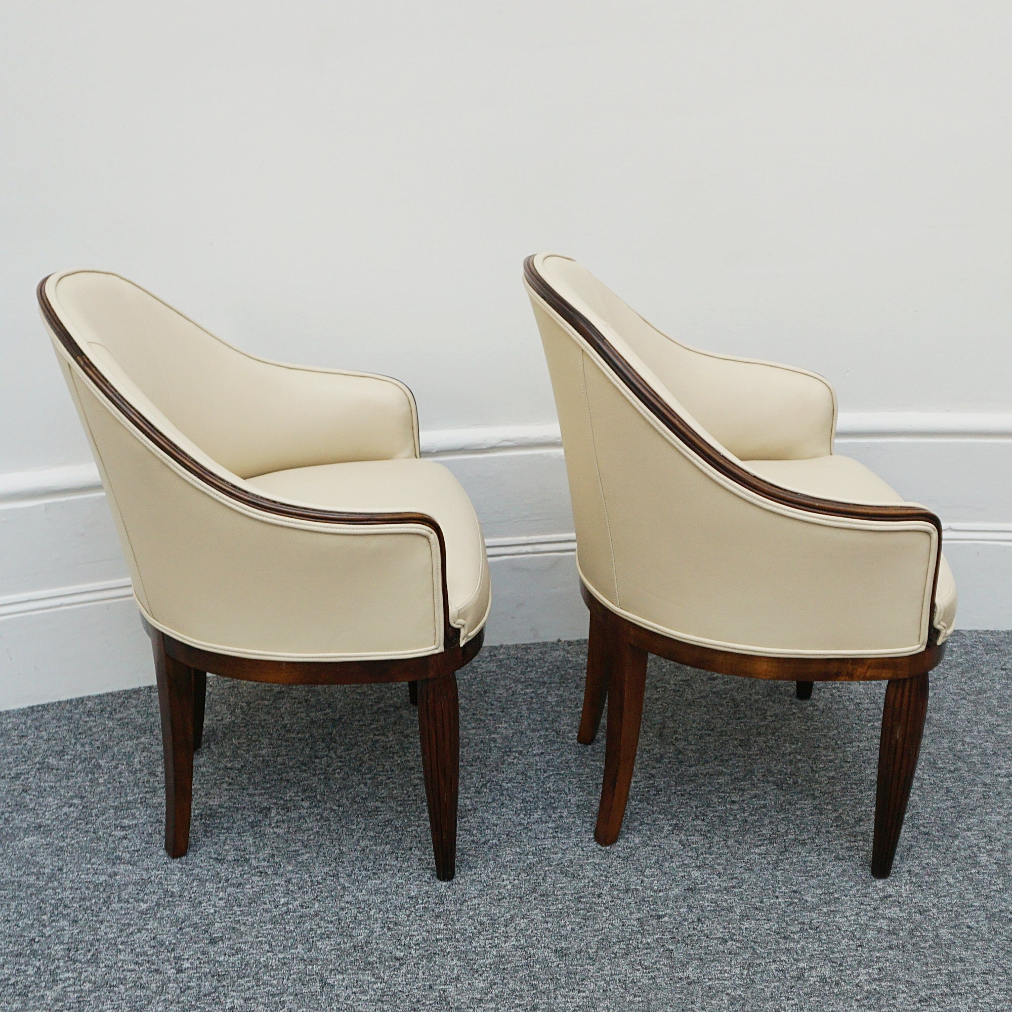 Pair of French Art Deco Mahogany and Leather Tub Chairs - Jeroen Markies Art Deco