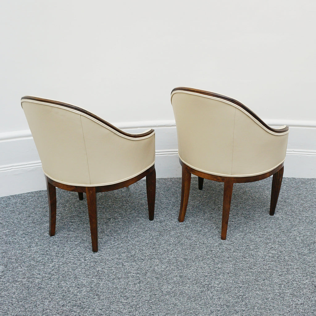 Pair of French Art Deco Mahogany and Leather Tub Chairs - Jeroen Markies Art Deco