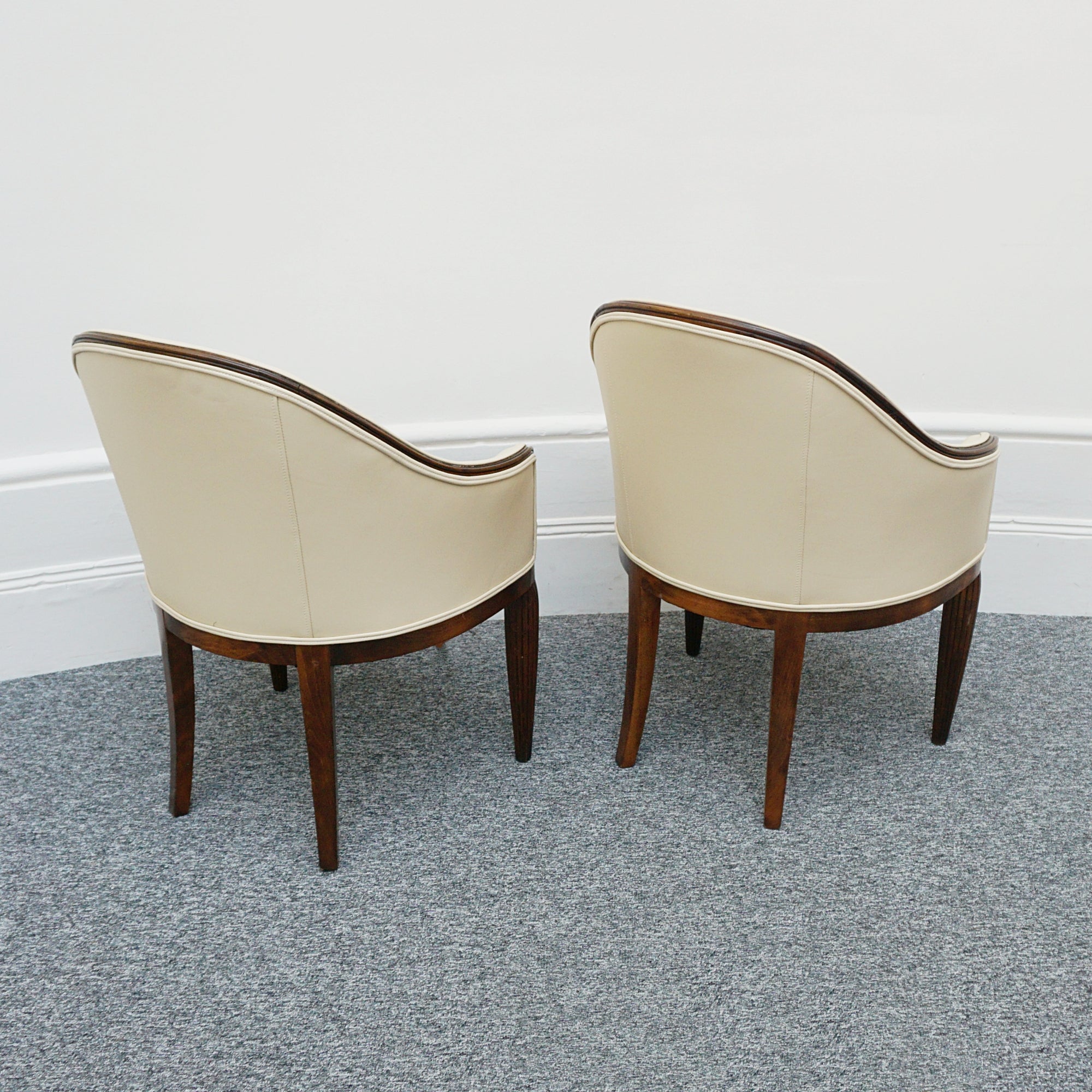 Pair of French Art Deco Mahogany and Leather Tub Chairs - Jeroen Markies Art Deco