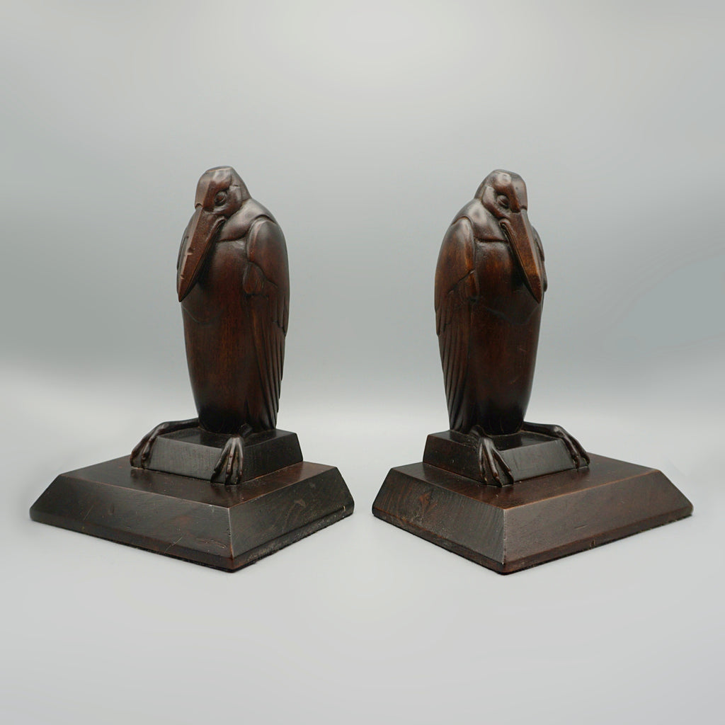 Pair of Carved Wooden Marabou Stork Bookends