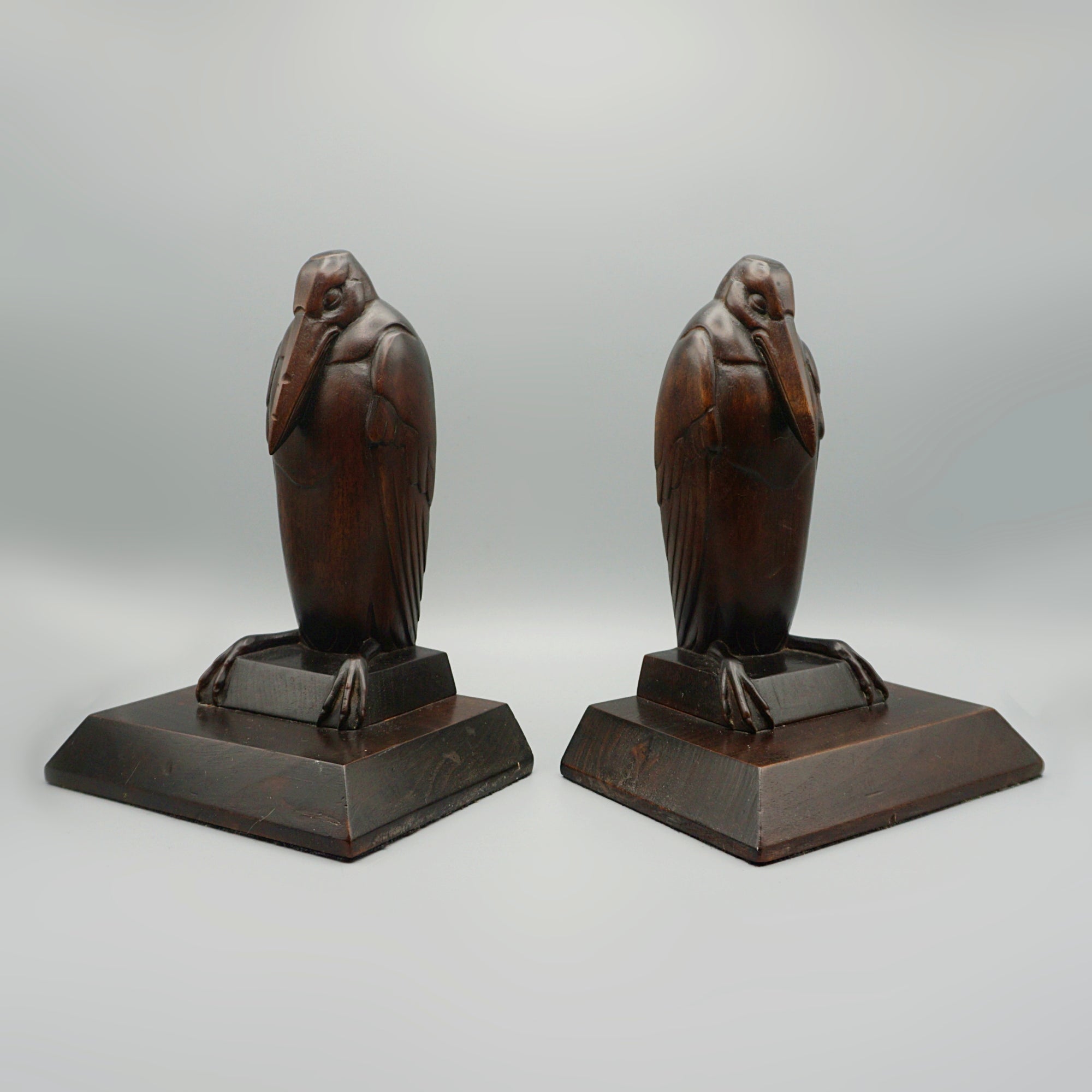 Pair of Carved Wooden Marabou Stork Bookends