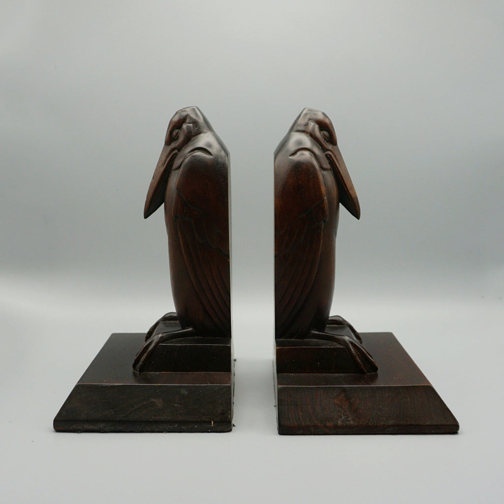 Pair of Carved Wooden Marabou Stork Bookends