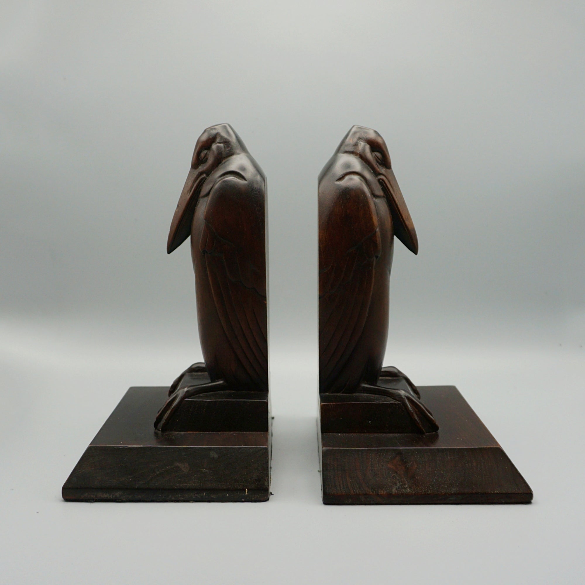 Pair of Carved Wooden Marabou Stork Bookends