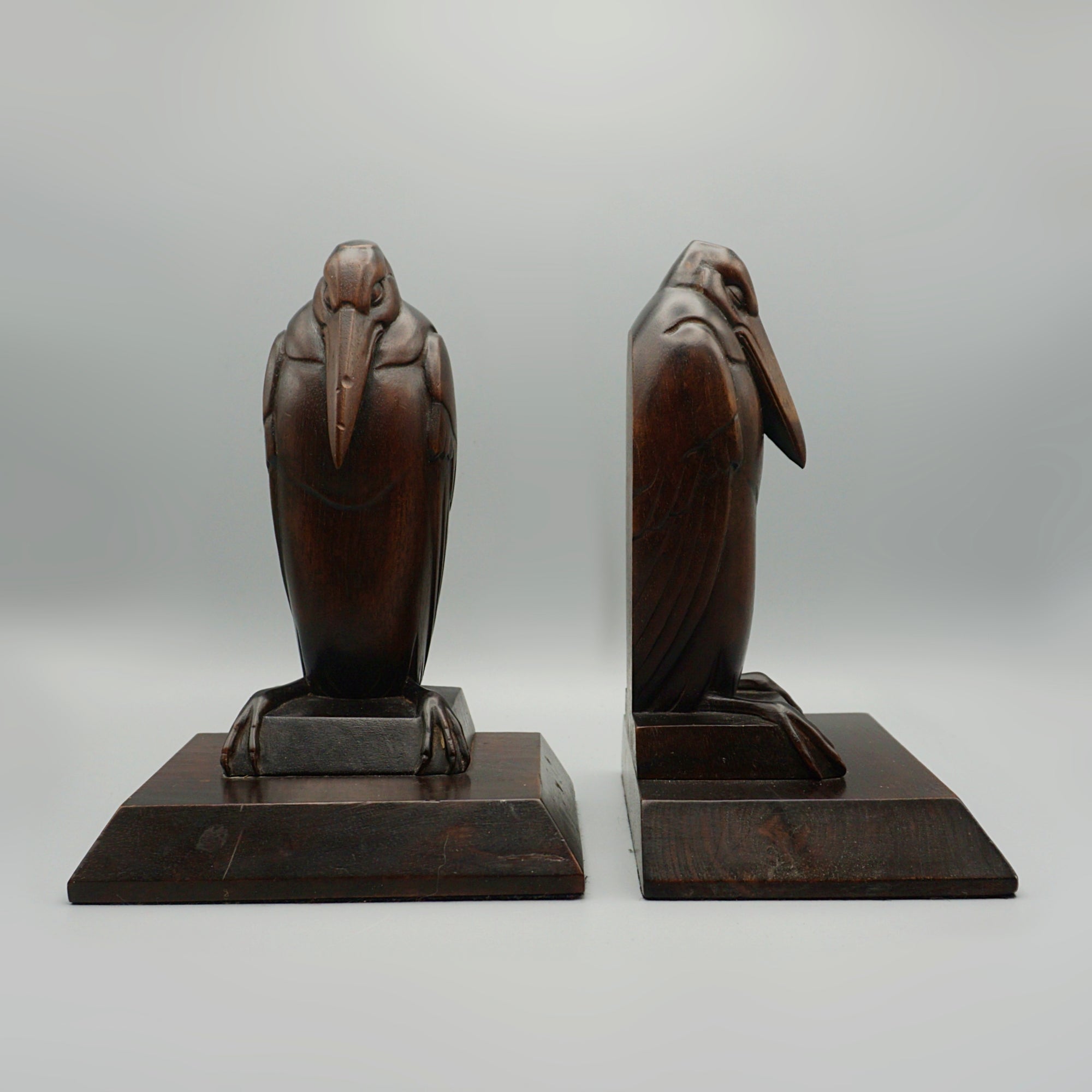 Pair of Carved Wooden Marabou Stork Bookends