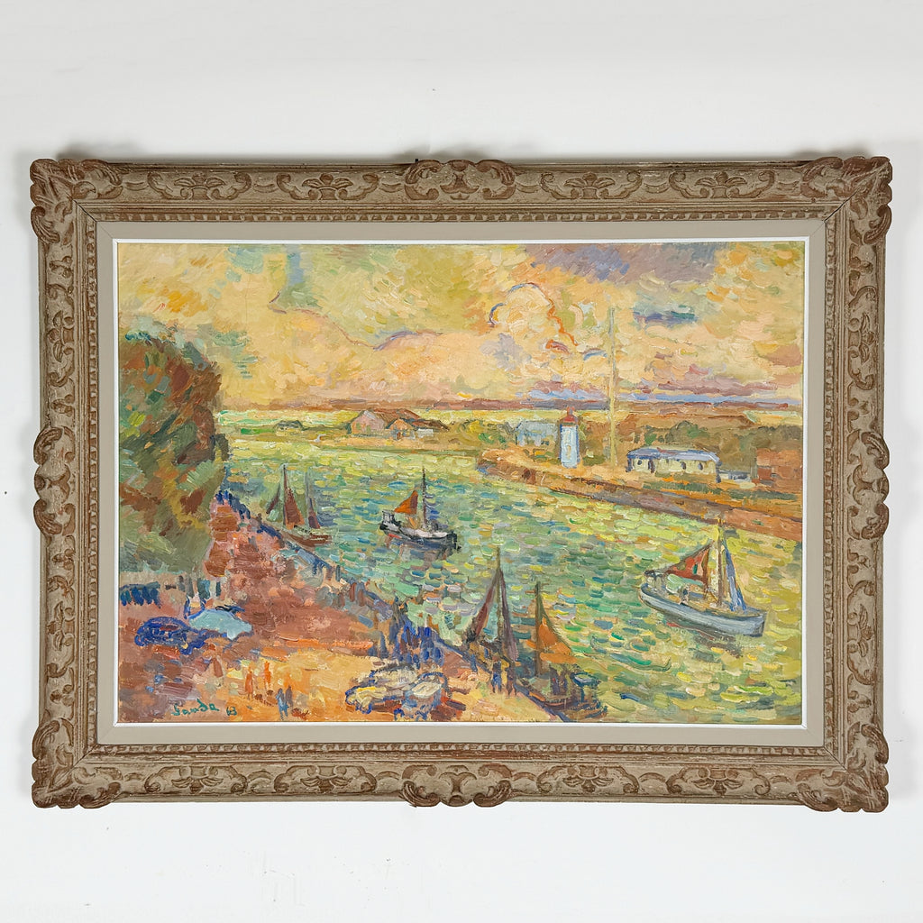 Henri Saada Post Impressionist Painting 'Port of Hon Fleur' Mid-20th Century Artwork Oil on Canvas - Markies Antiques Ltd