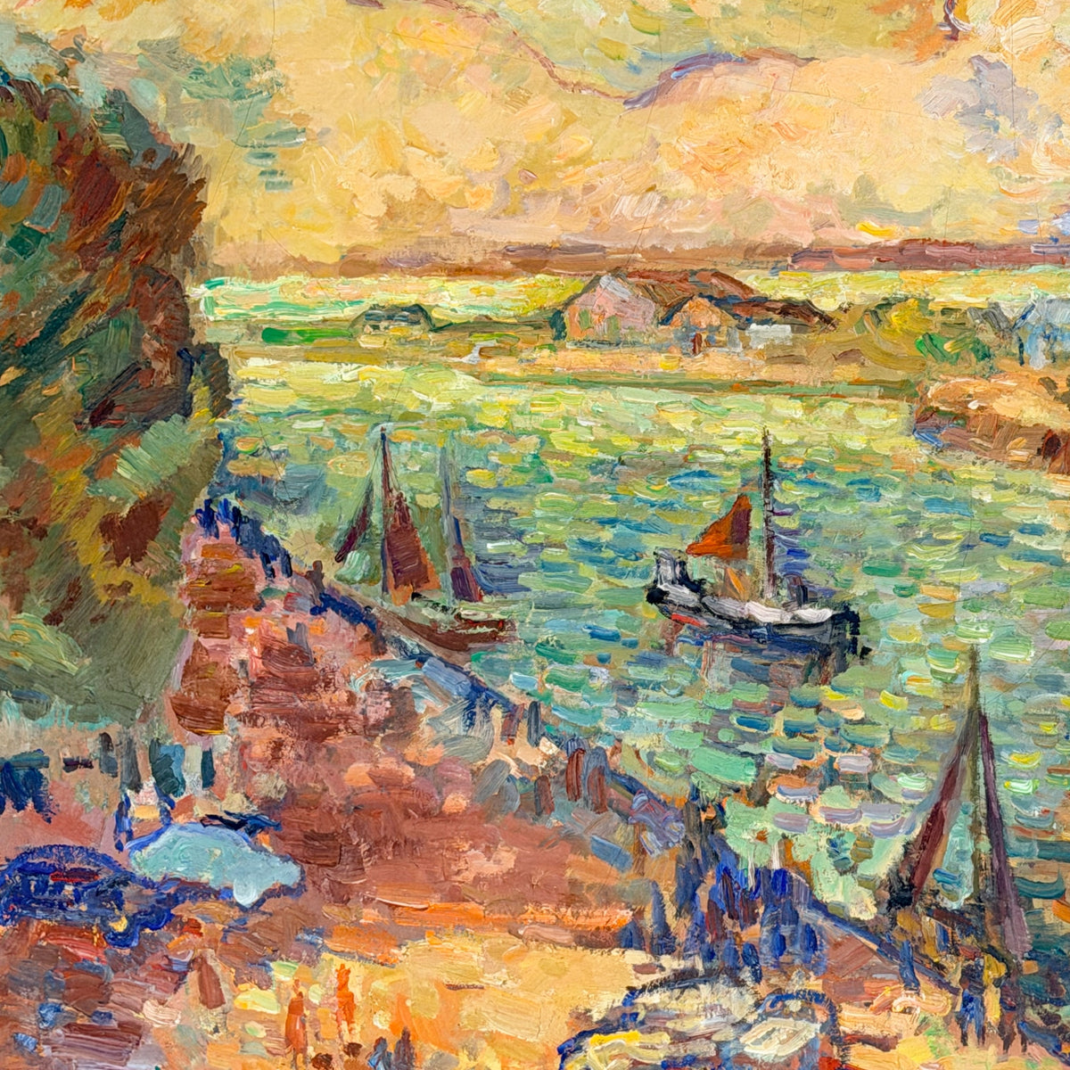 Henri Saada Post Impressionist Painting 'Port of Hon Fleur' Mid-20th Century Artwork Oil on Canvas - Markies Antiques Ltd